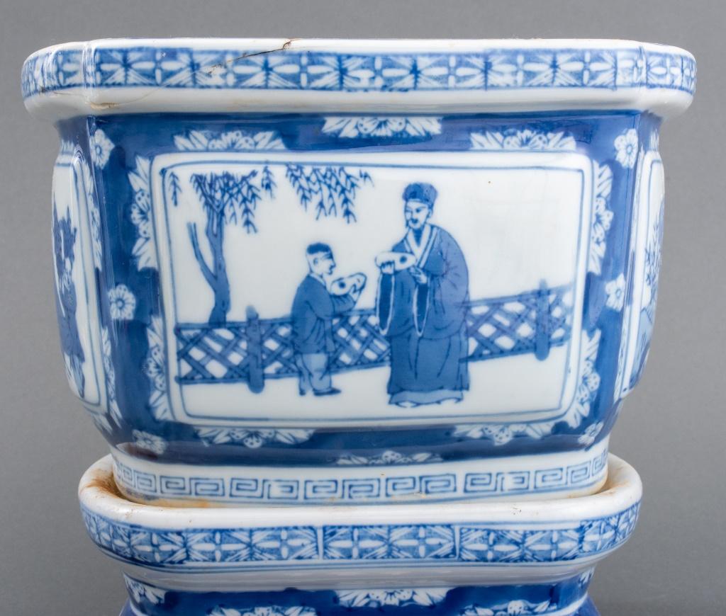 Chinese Canton Blue and White Tree Pot on Stand 1