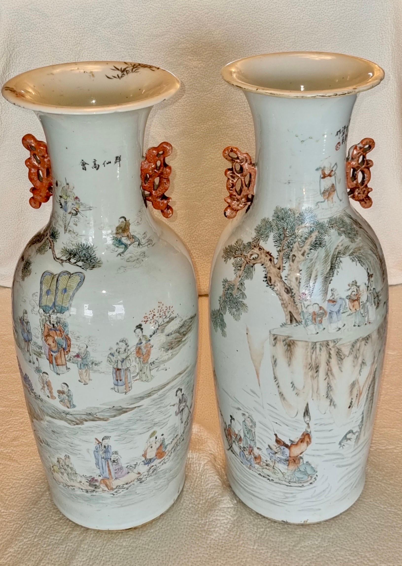 Chinese Export Large 19th Century Chinese Canton Ceramic vases/ lamps with signature 
