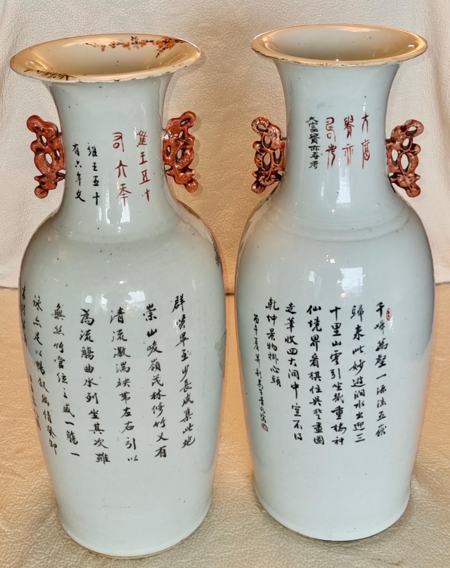 Hand-Painted Large 19th Century Chinese Canton Ceramic vases/ lamps with signature 