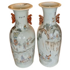 Antique Large 19th Century Chinese Canton Ceramic vases/ lamps with signature 