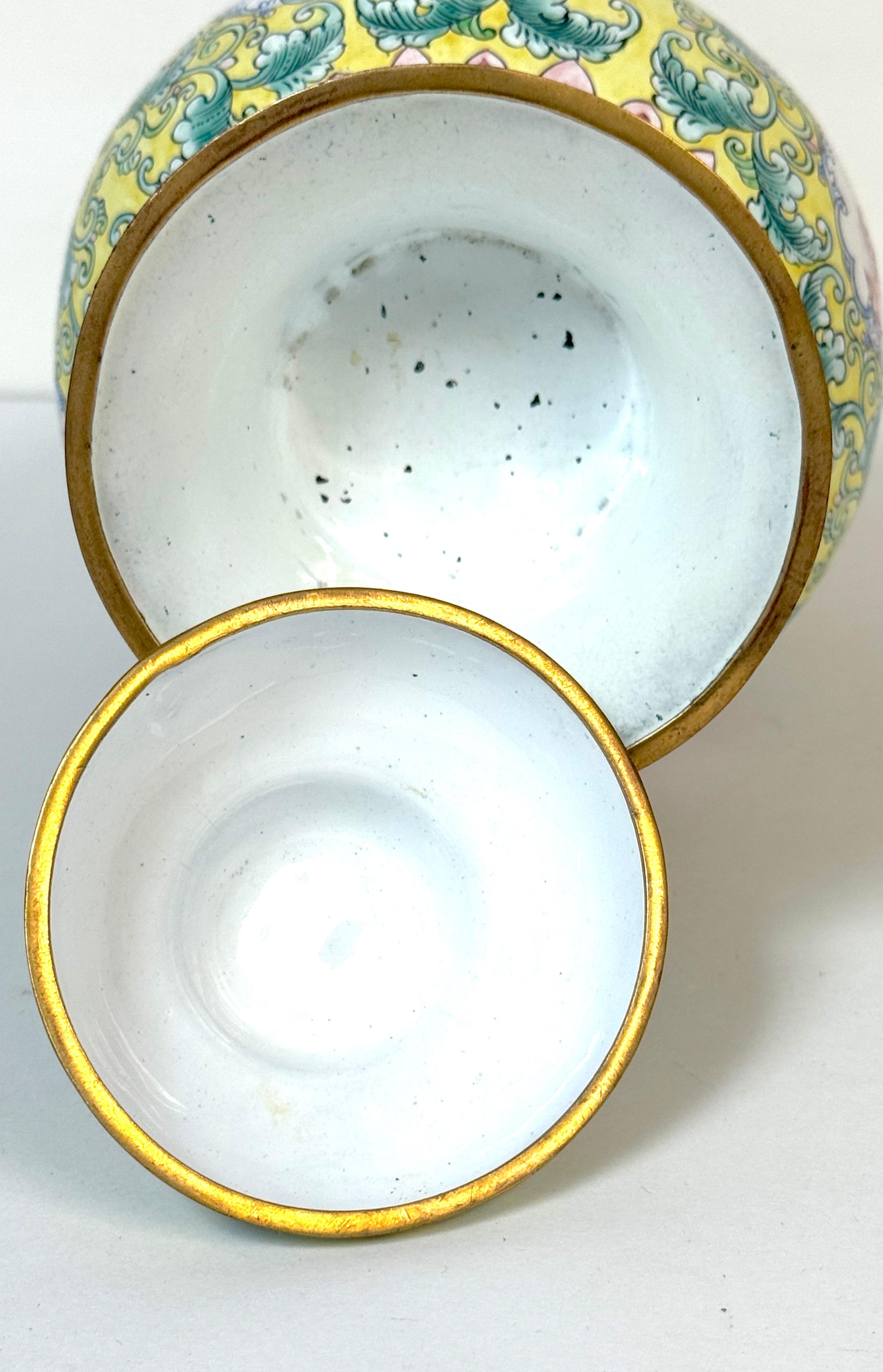 Chinese Canton Enamel Baluster Vase & Cover with 4 Landscape Reserves, 20th C. For Sale 5