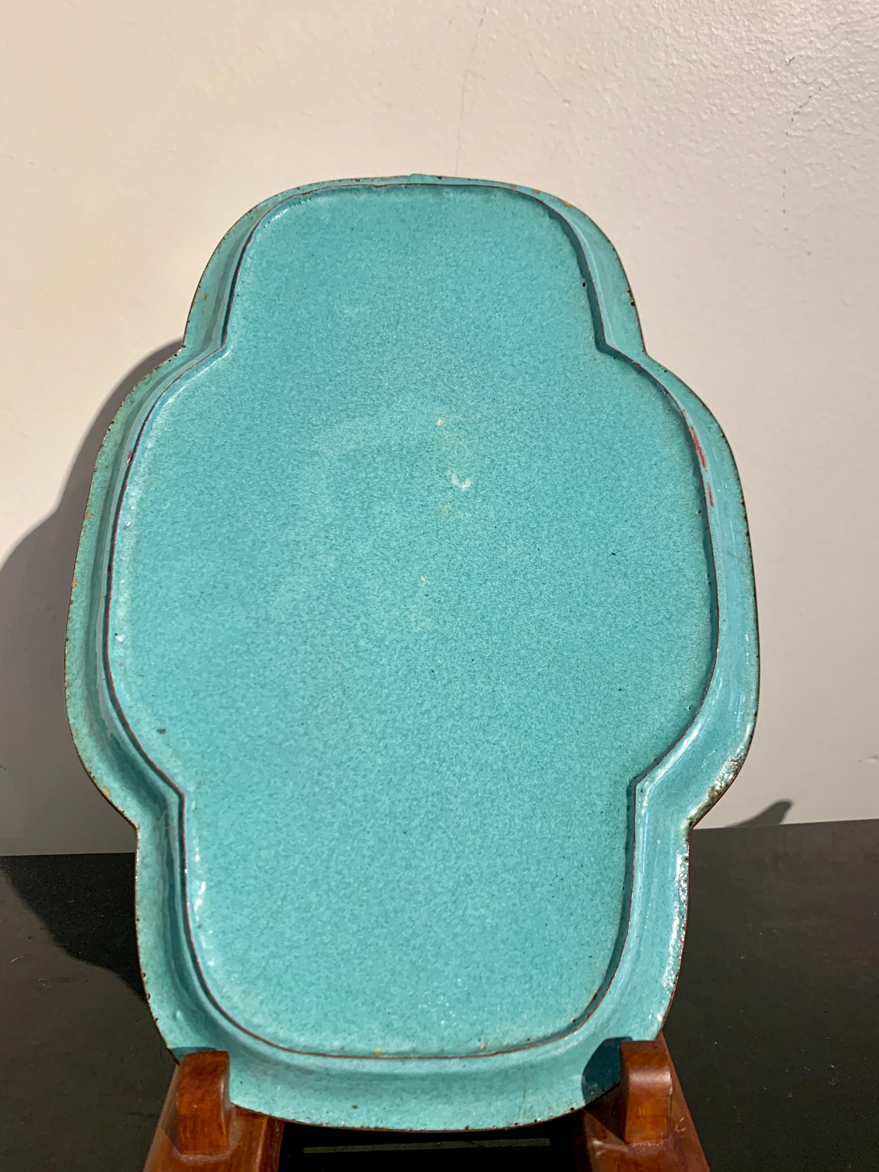 Copper Chinese Canton Enamel Quatrefoil Tray, Republic Period, circa 1920, China For Sale