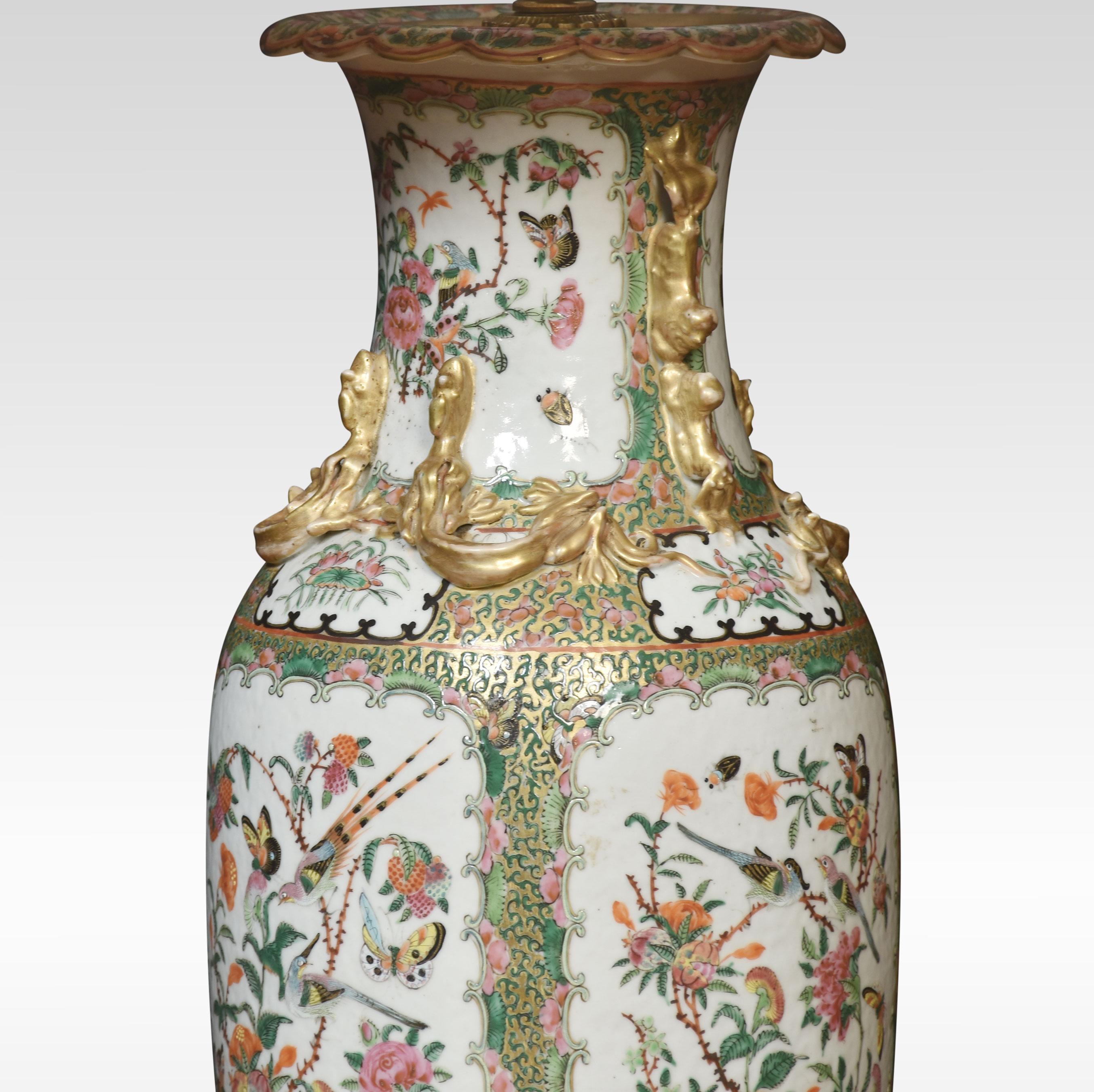 19th Century Chinese canton famille rose porcelain vase lamp For Sale