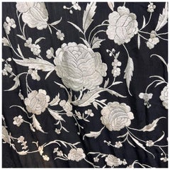 Chinese Canton Hand Embroidered Silk Shawl Panel with Fringe