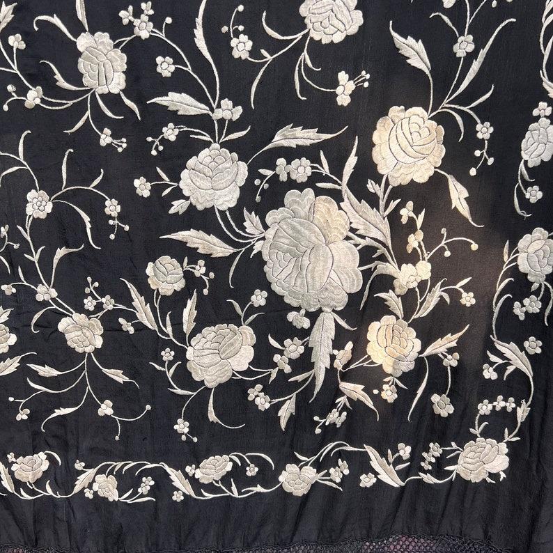 Chinese Canton Hand Embroidered Silk Shawl Panel with Fringe 3
