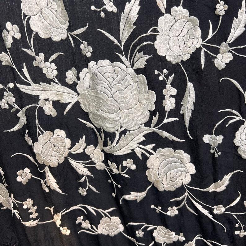 Chinese Canton Hand Embroidered Silk Shawl Panel with Fringe 4