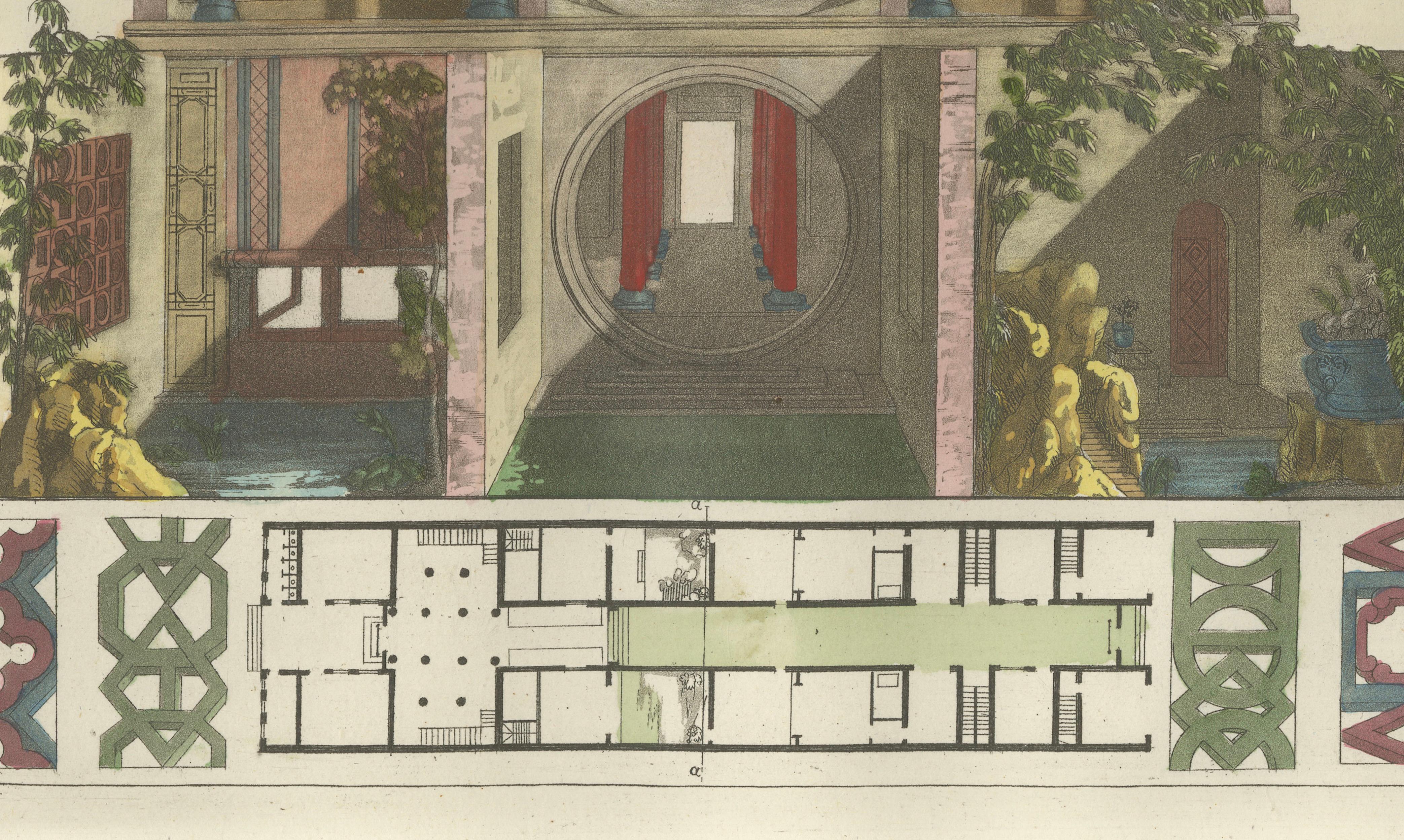 Chinese Canton House Architectural Elevation and Floor Plan, Ferrario 1815