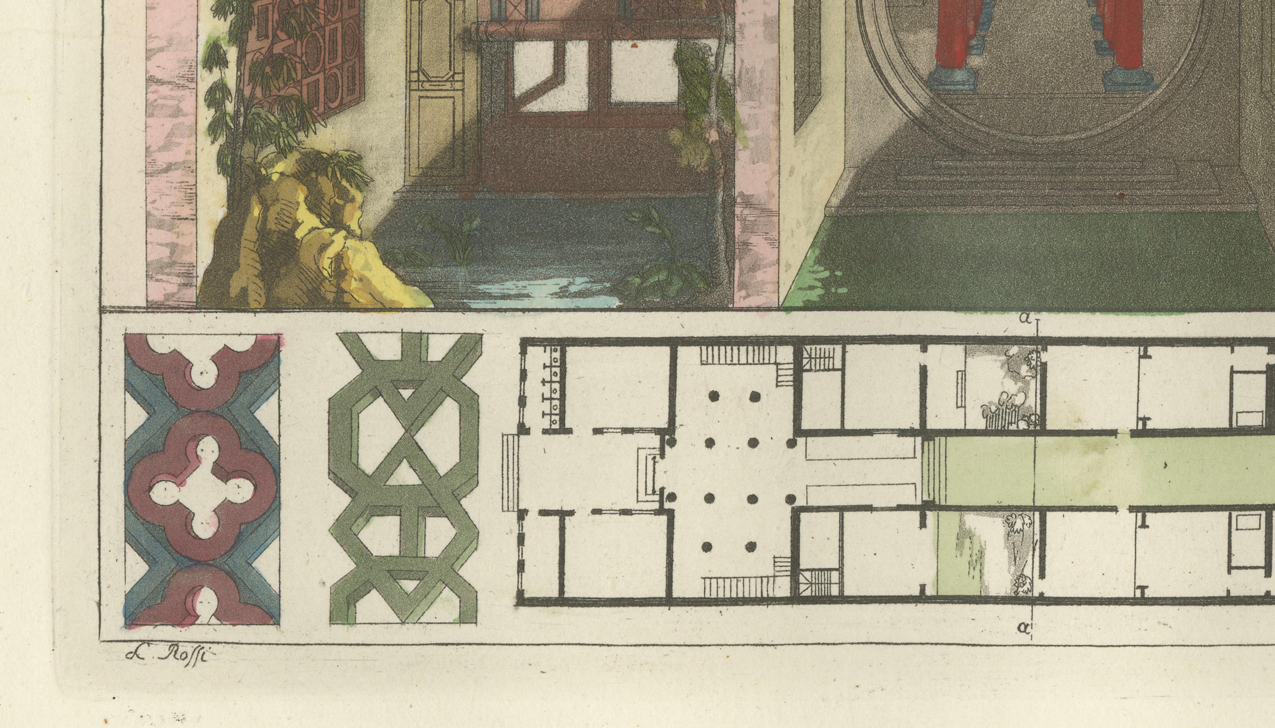 Chinese Canton House Architectural Elevation and Floor Plan, Ferrario 1815