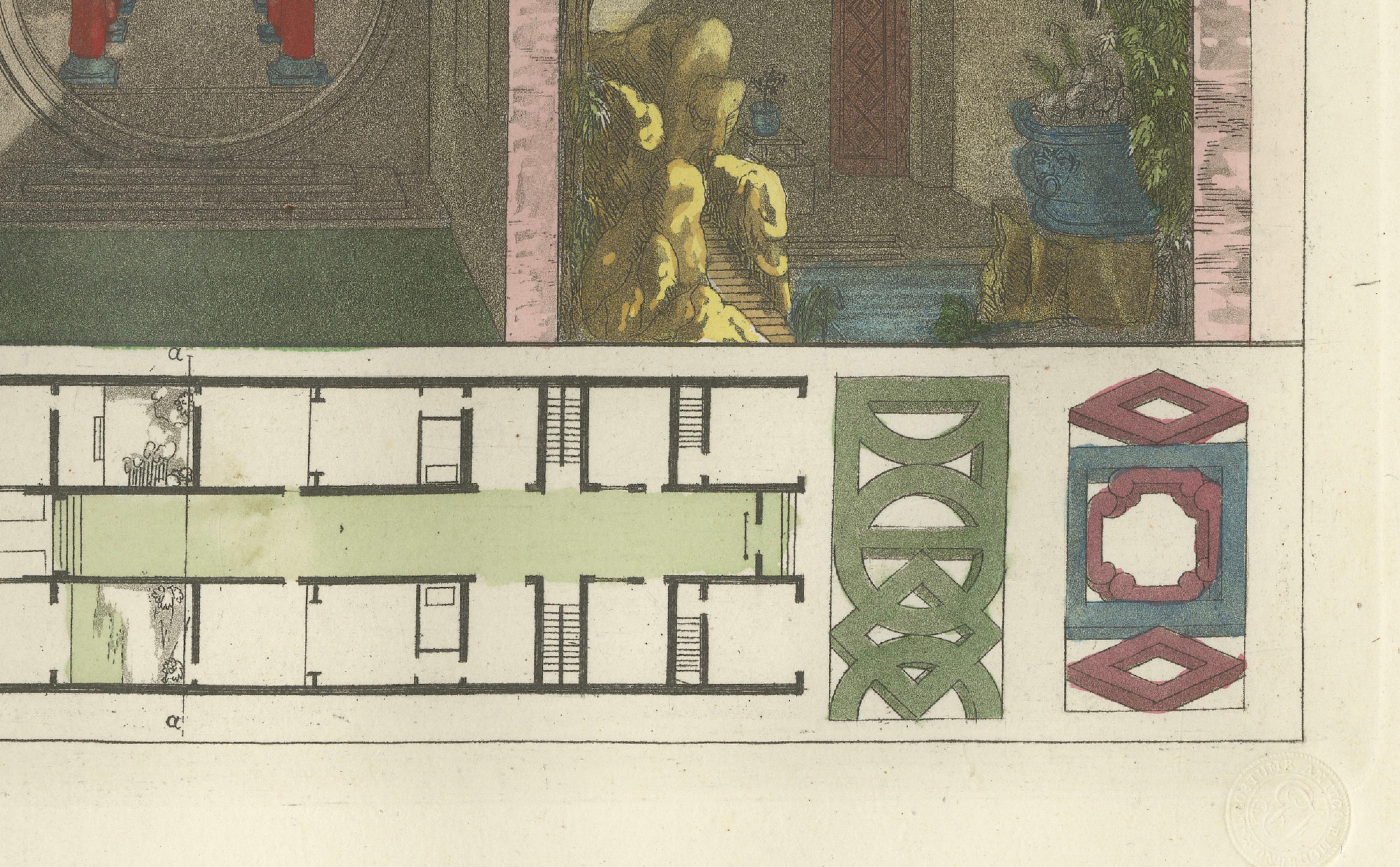 Chinese Canton House Architectural Elevation and Floor Plan, Ferrario 1815