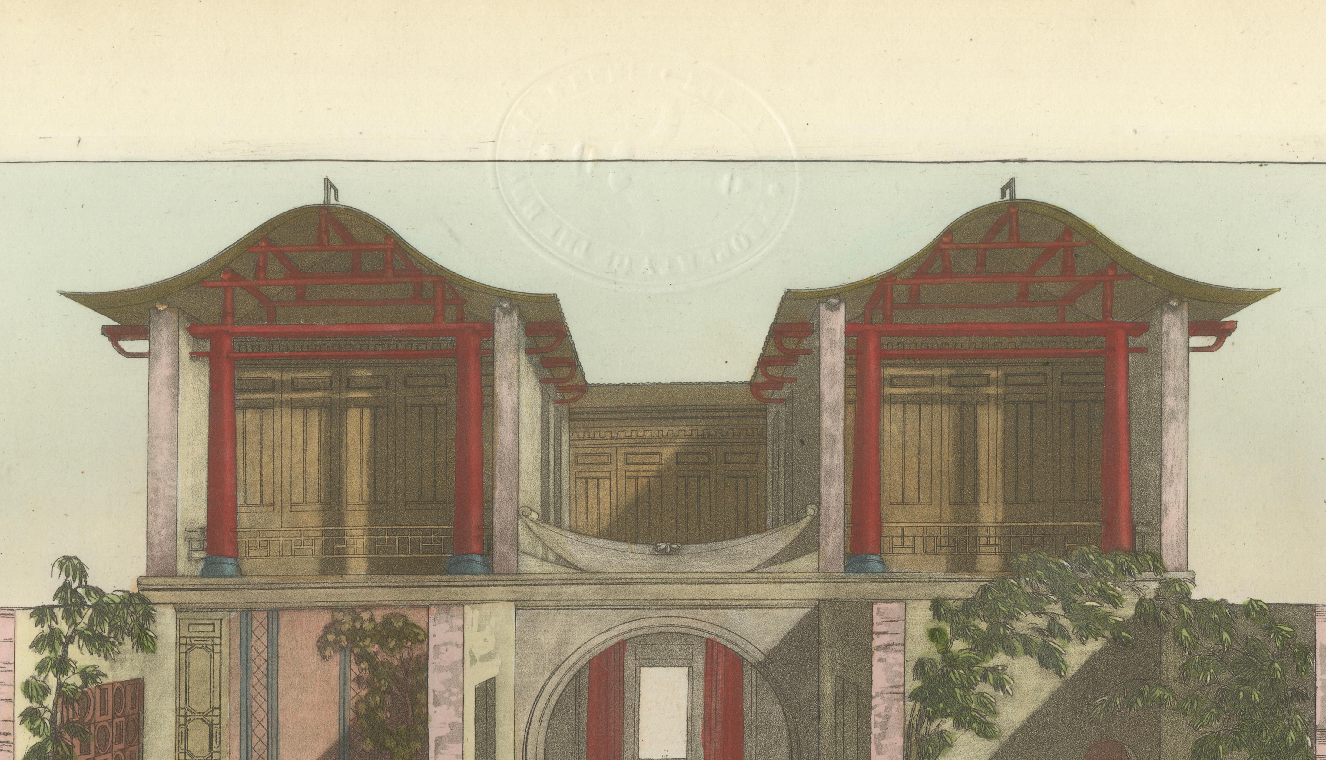 Chinese Canton House Architectural Elevation and Floor Plan, Ferrario 1815