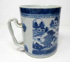 Chinese Canton Porcelain Blue White Cantonese Tankard Mug Quianlong 18th Century