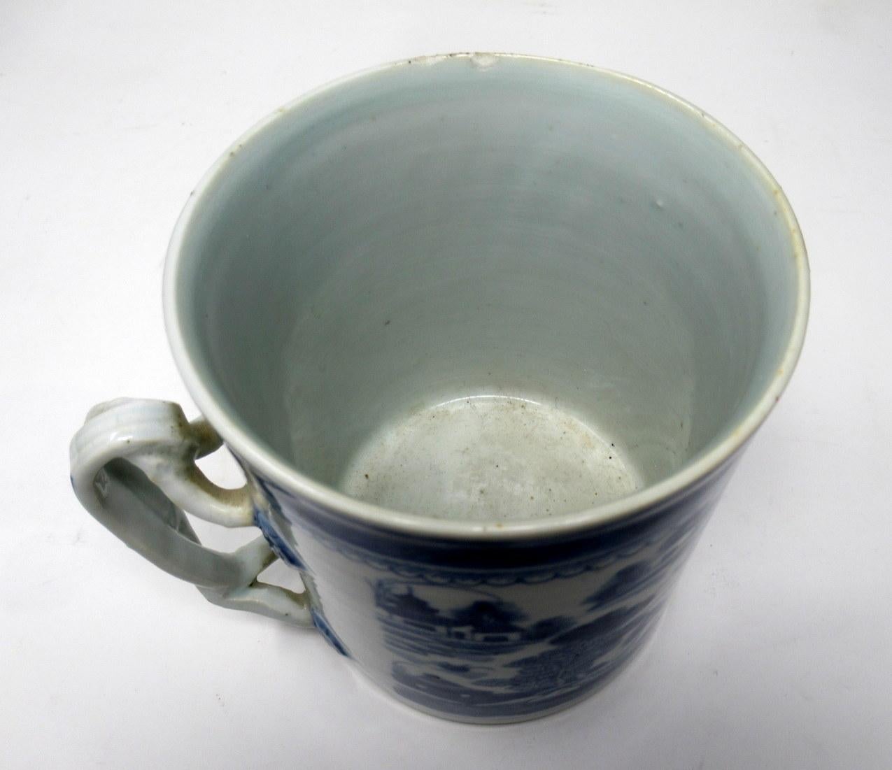 18th Century and Earlier Chinese Canton Porcelain Blue White Cantonese Tankard Mug Quianlong 18th Century