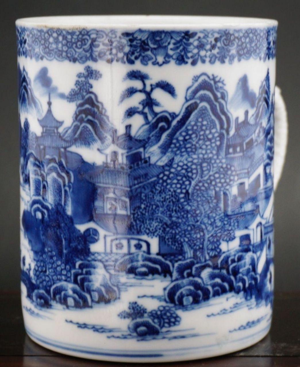Chinese Export Chinese Canton Porcelain Blue White Dragon Tankard Mug Qianlong 18th Century