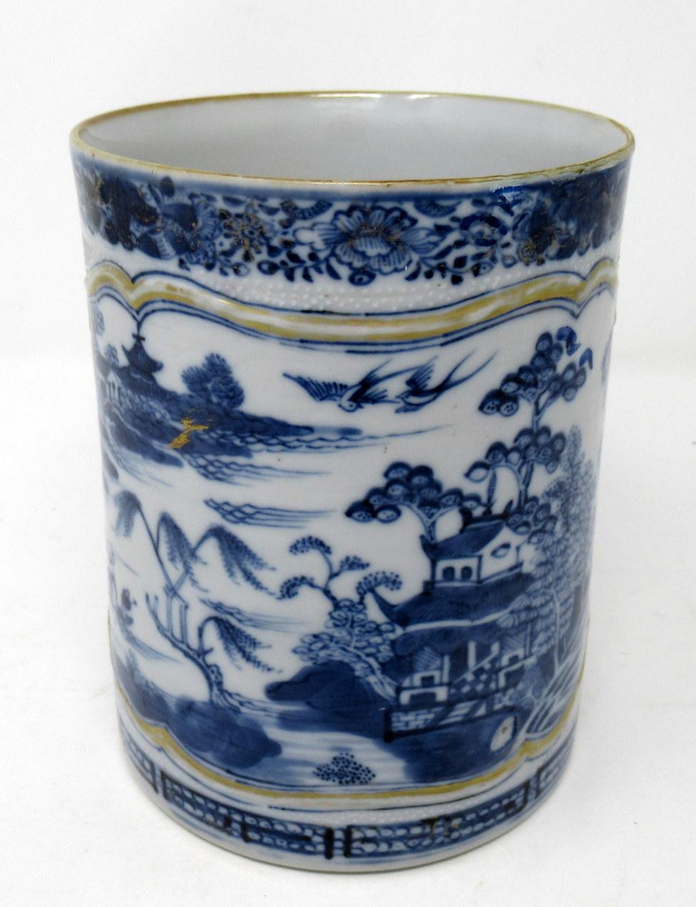 18th Century and Earlier Chinese Canton Porcelain Blue White Dragon Tankard Mug Qianlong 18th Century