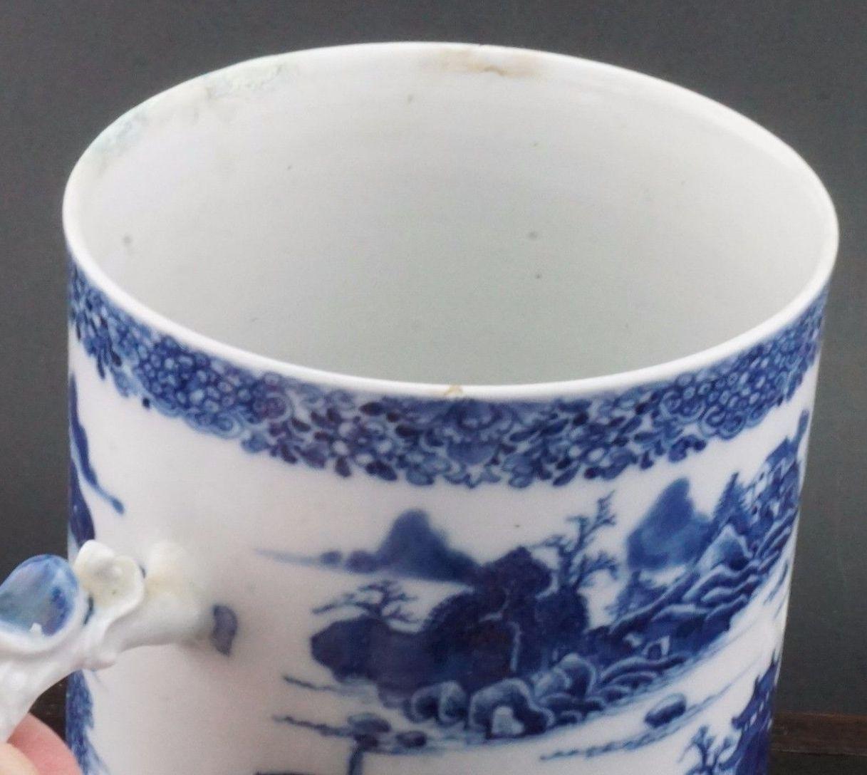 Chinese Canton Porcelain Blue White Dragon Tankard Mug Qianlong 18th Century 2