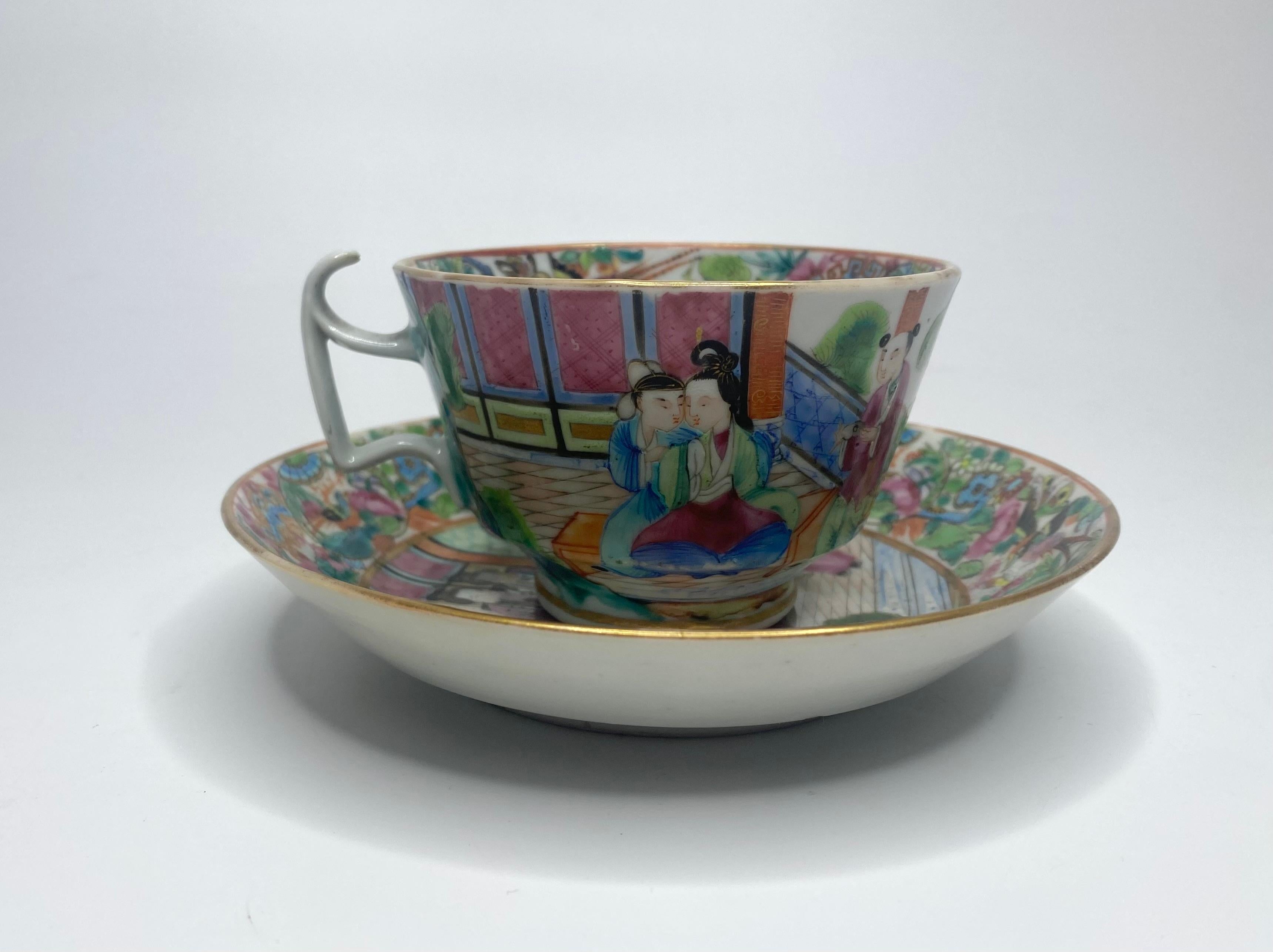 Porcelain Chinese Canton porcelain cup & saucer, c. 1850. Qing dynasty.