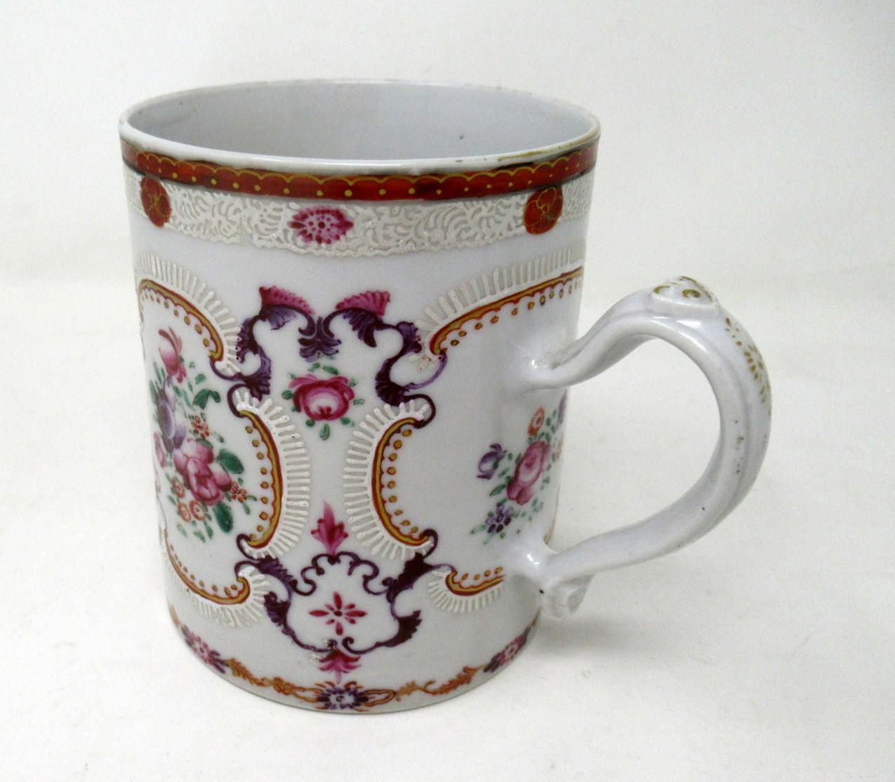 Chinese Canton Porcelain Famille Rose Blue White Tankard Mug Qianlong In Good Condition In Dublin, Ireland