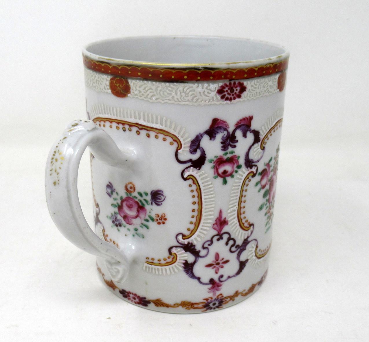 18th Century and Earlier Chinese Canton Porcelain Famille Rose Blue White Tankard Mug Qianlong