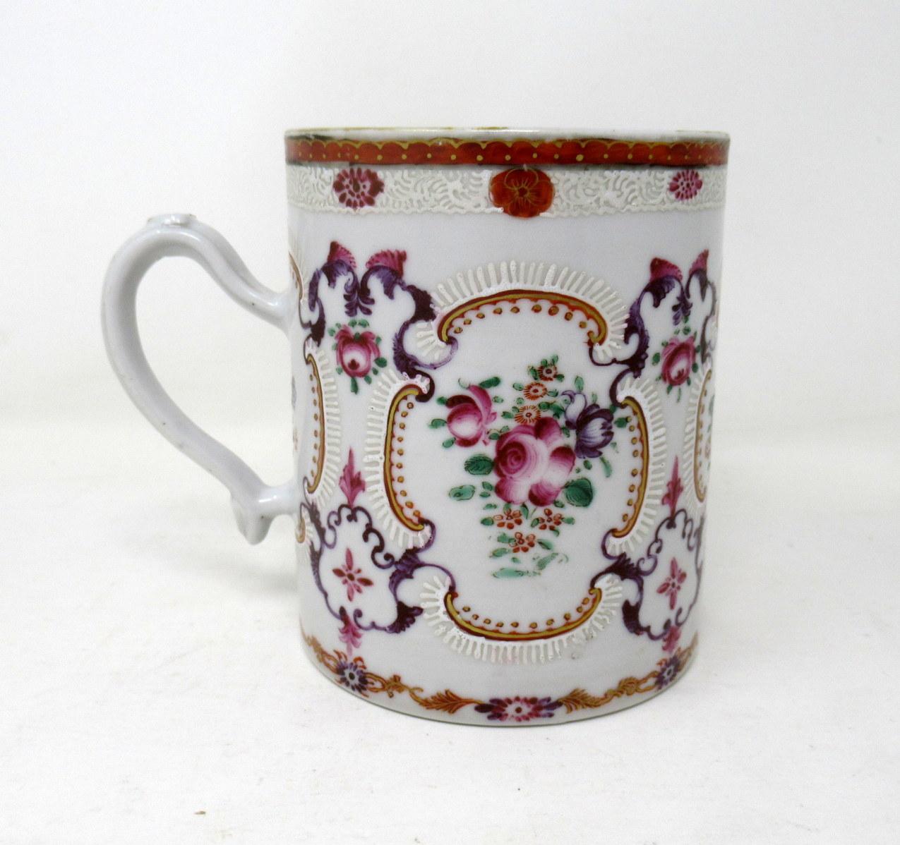 Chinese Canton Porcelain Famille Rose Blue White Tankard Mug Qianlong 1