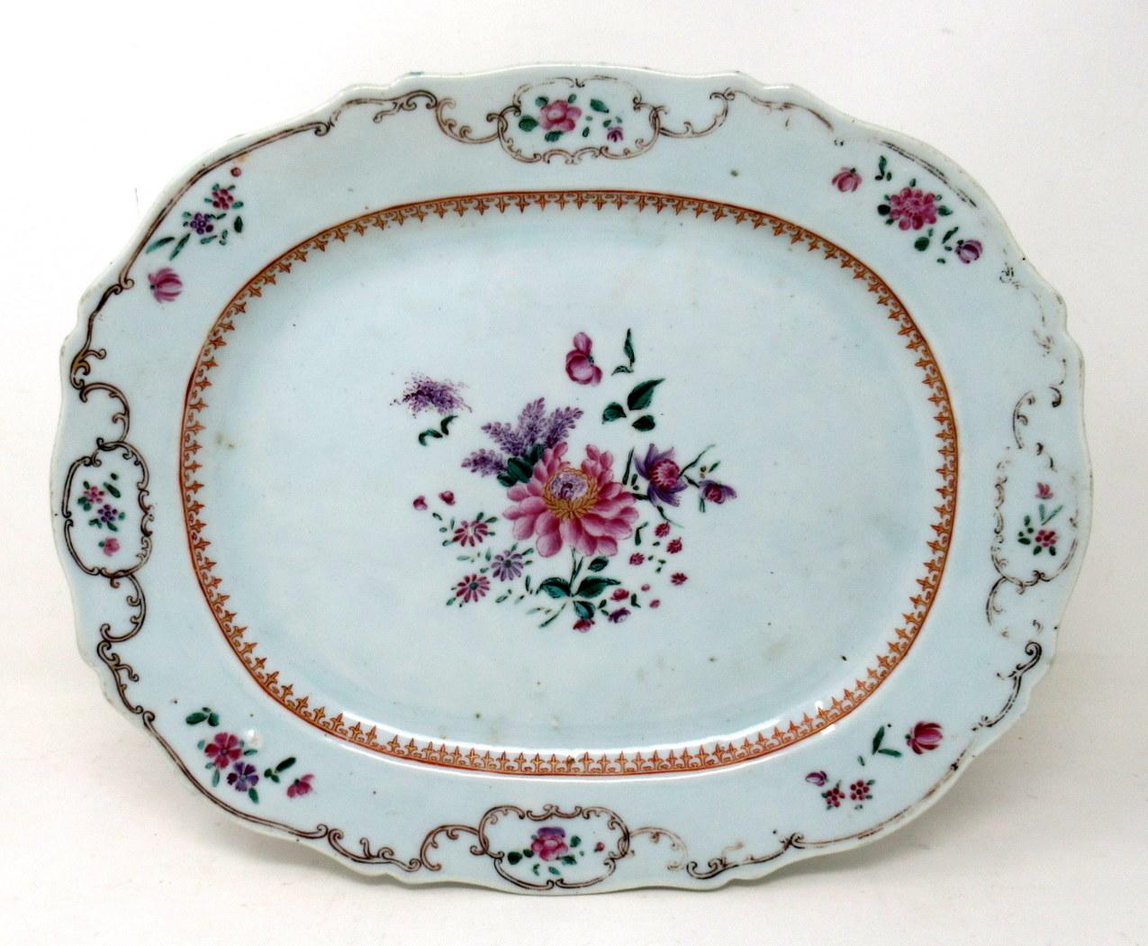 Fine Pair Heavy Gauge Chinese Quing Dynasty Porcelain Famille Rose Mandarin Cabinet Plates or Chargers of outstanding quality and impressive sizes. 

Hand decorated in brightly coloured enamels each featuring a central spray of flowers and