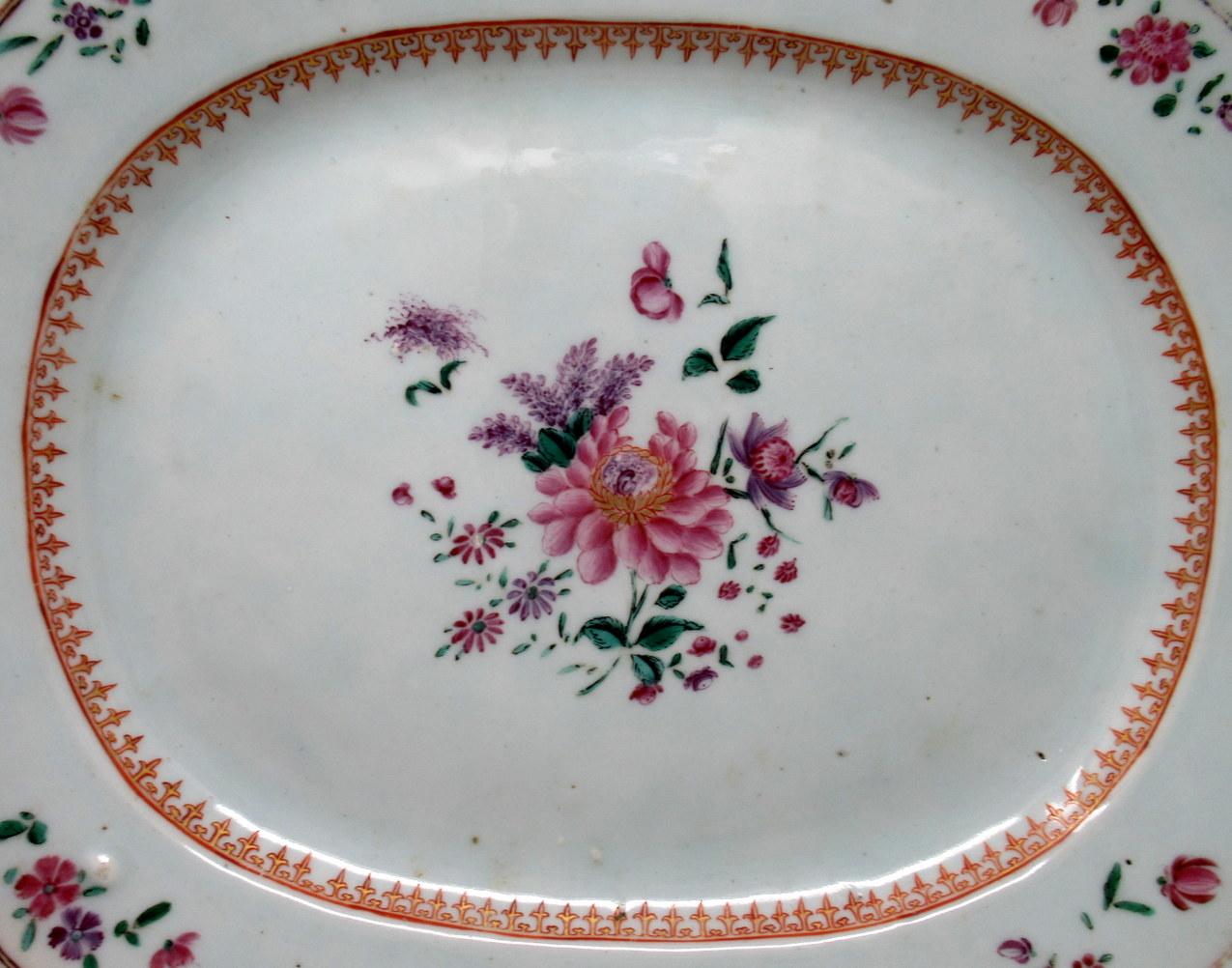 Hand-Painted Chinese Canton Porcelain Famille Rose Cabinet Plates Chargers Qianlong Dynasty