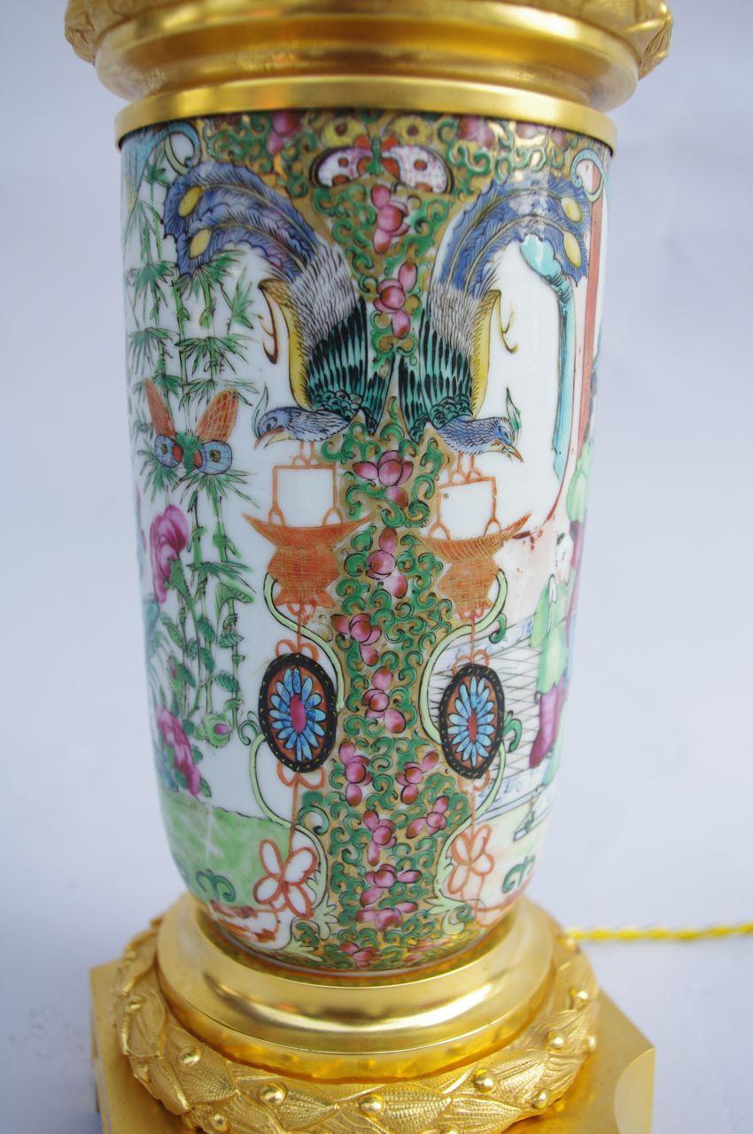 Chinese Export Chinese Canton Porcelain Lamp, Late 19th Century