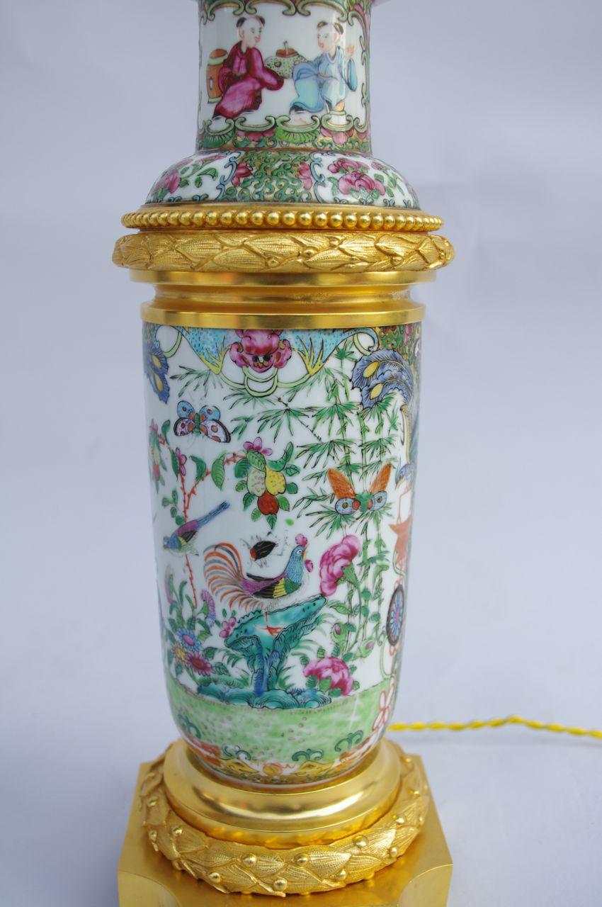 Gilt Chinese Canton Porcelain Lamp, Late 19th Century