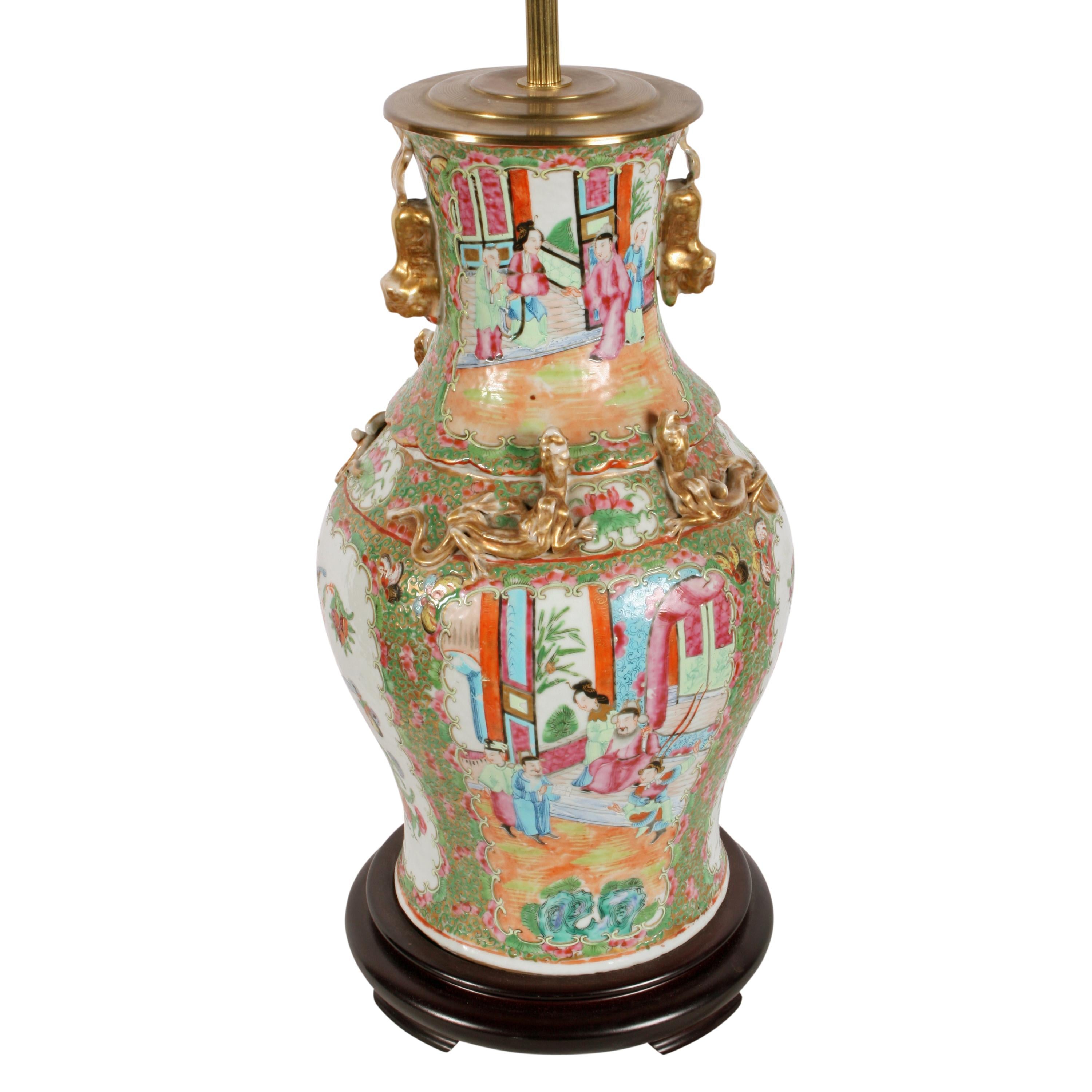 Chinese Canton Porcelain Table Lamp In Good Condition In Newcastle Upon Tyne, GB