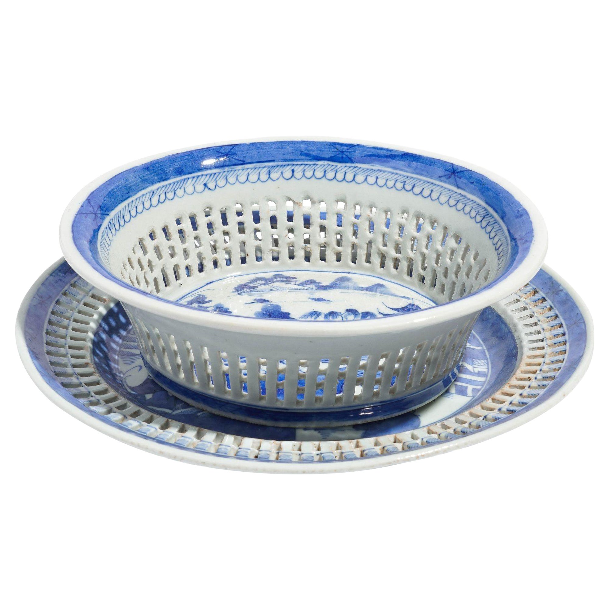 Cesta y forro de castaño reticulado chino de Cantón, c. 1820 en venta