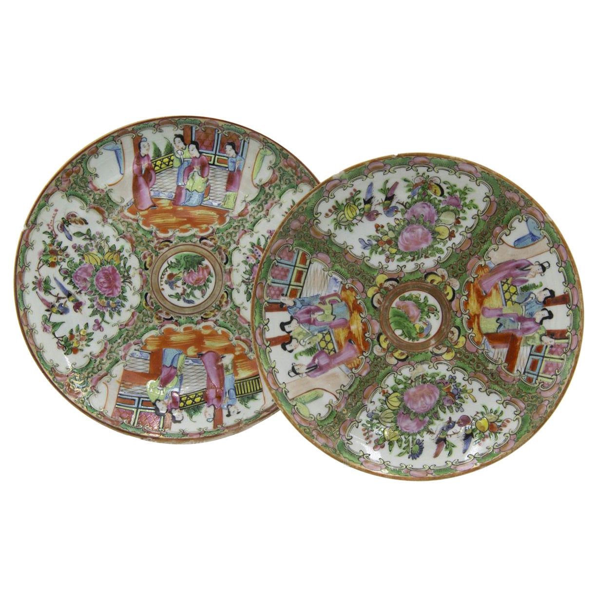 Chinese Canton Style Porcelain Plates For Sale