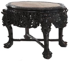 Chinese Captured-Top Carved Rosewood Marble Table