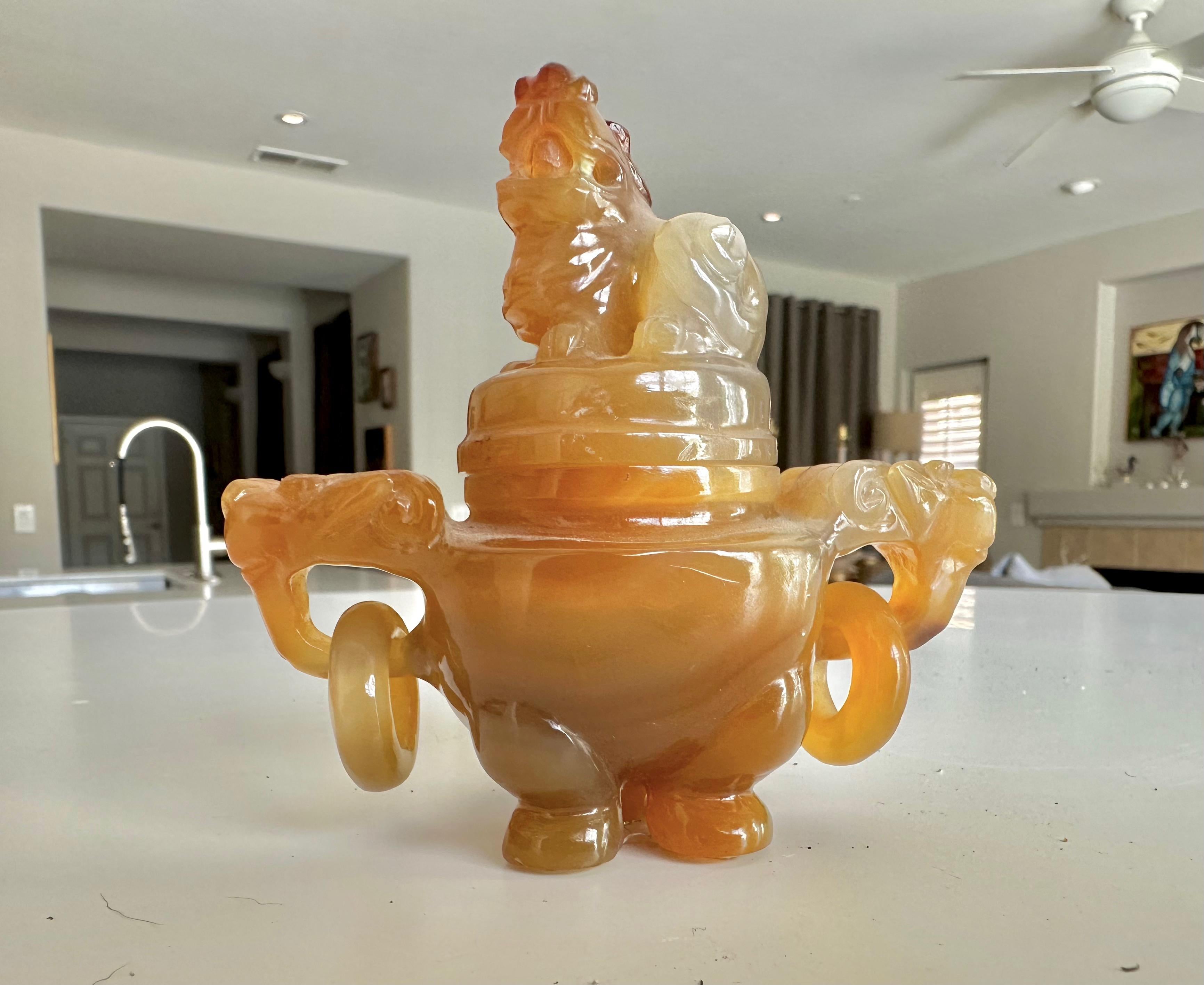 Sculpture brûleur d'encens Fu chien chinois en cornaline d'agate en vente 13