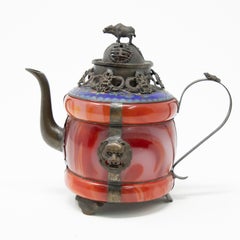 Chinese Carnelian and Enamel with Bronze Filigree Teapot