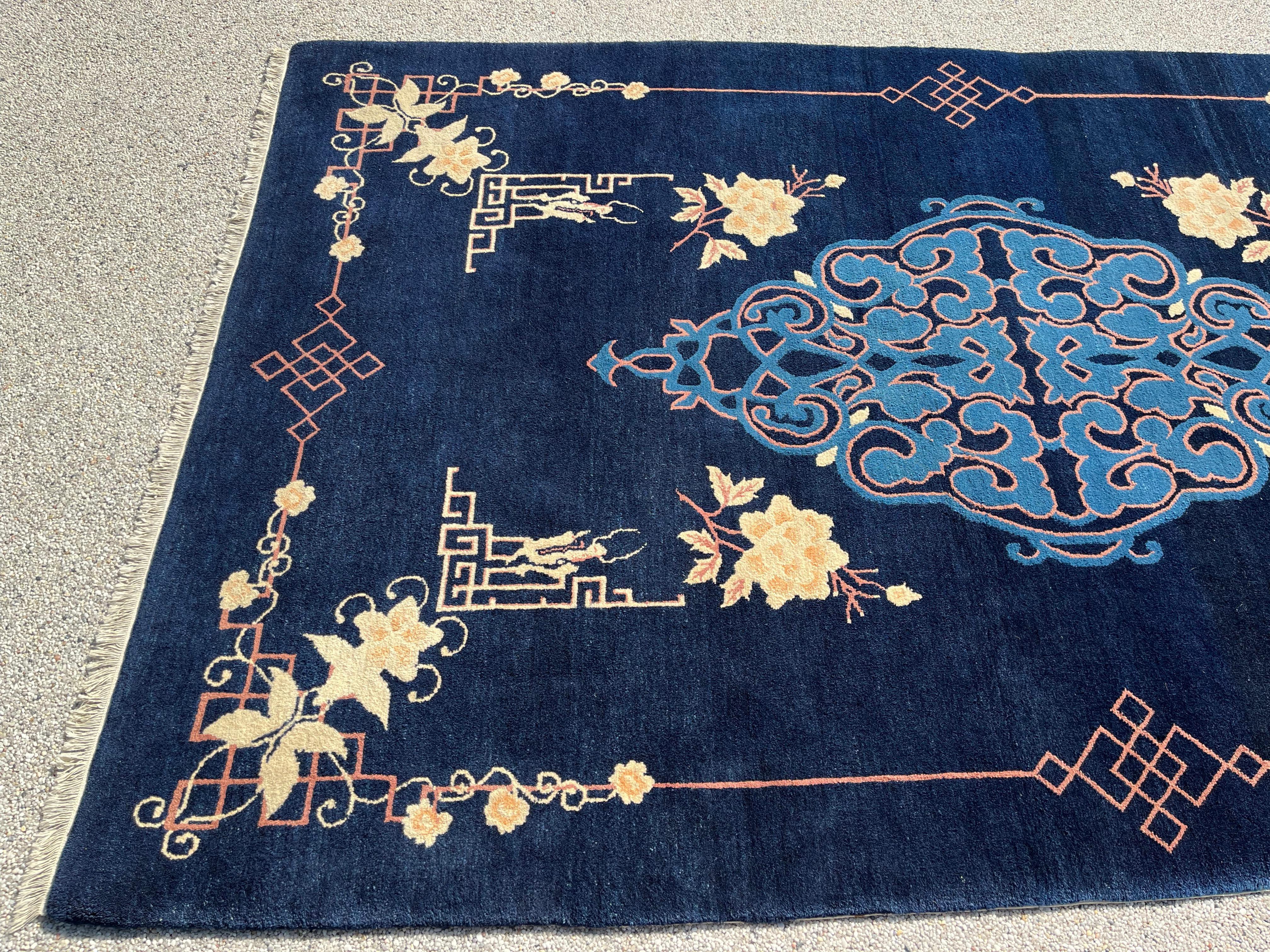 Chinesischer chinesischer Teppich, Peking, königsblau Beijing (Wolle) im Angebot