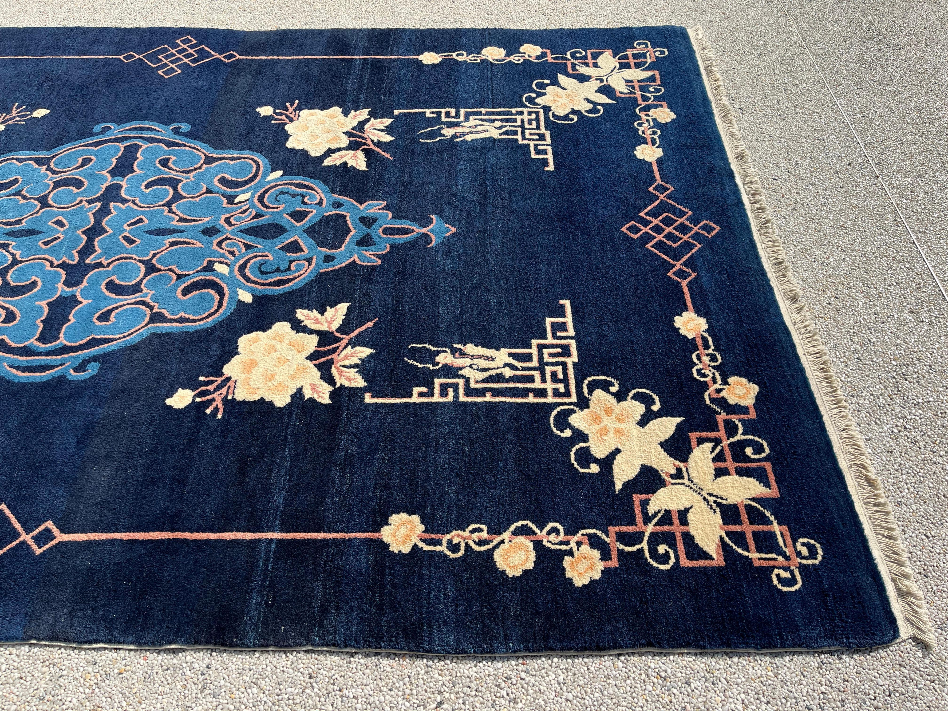 Wool Chinese Carpet, Beijing, Royal Blue Beijing For Sale