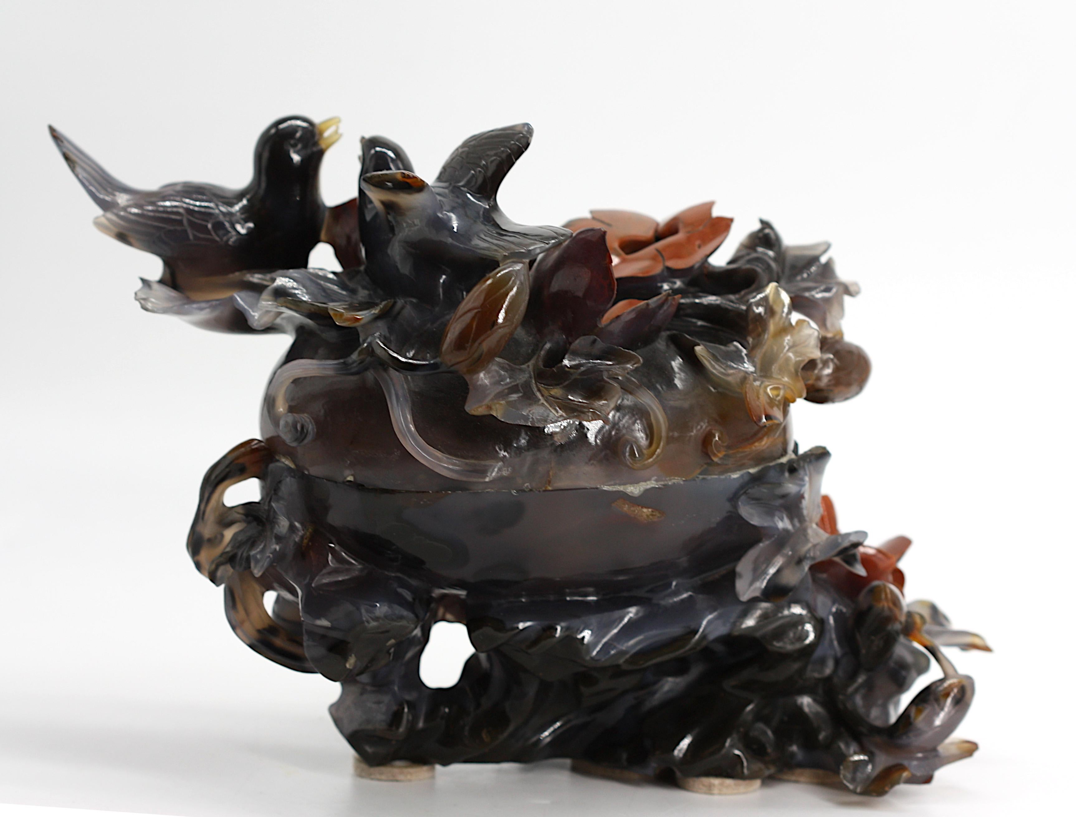 Chinese Carved Agate Birds Atop Foliage Group For Sale 2