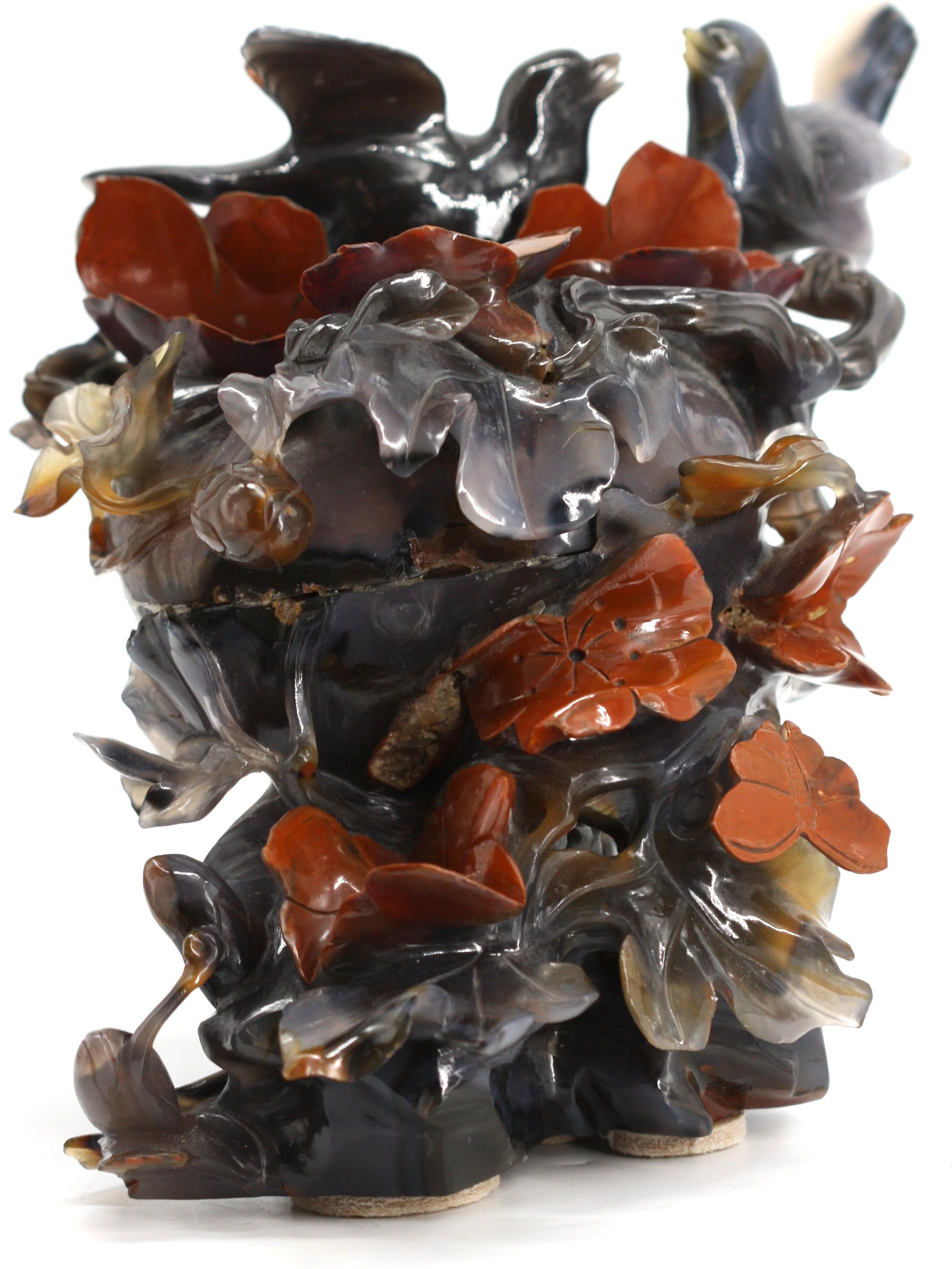 Chinese Carved Agate Birds Atop Foliage Group For Sale 3