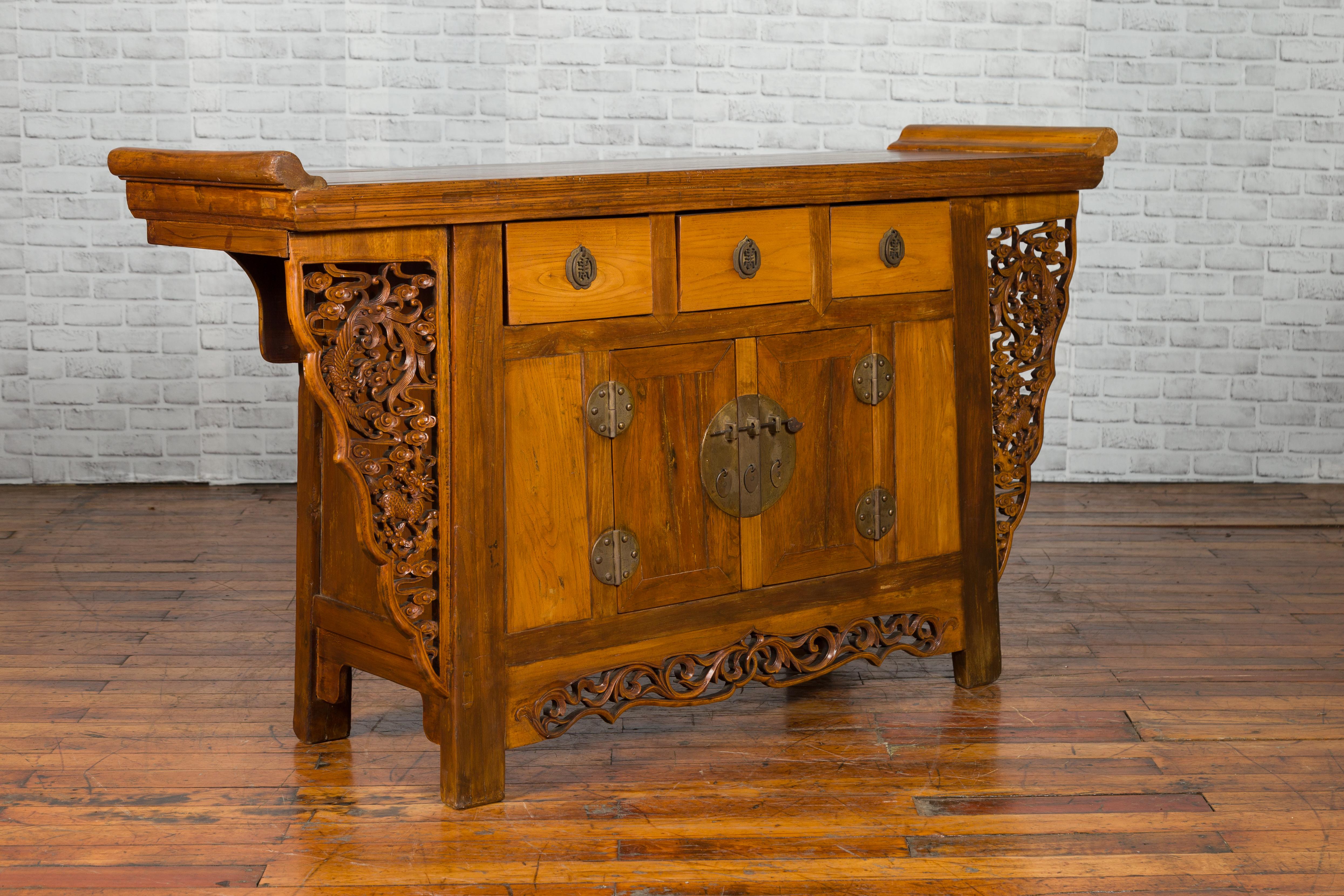 Chinese Carved Altar Cabinet with Everted Flanges and Carved Mythical Animals 4