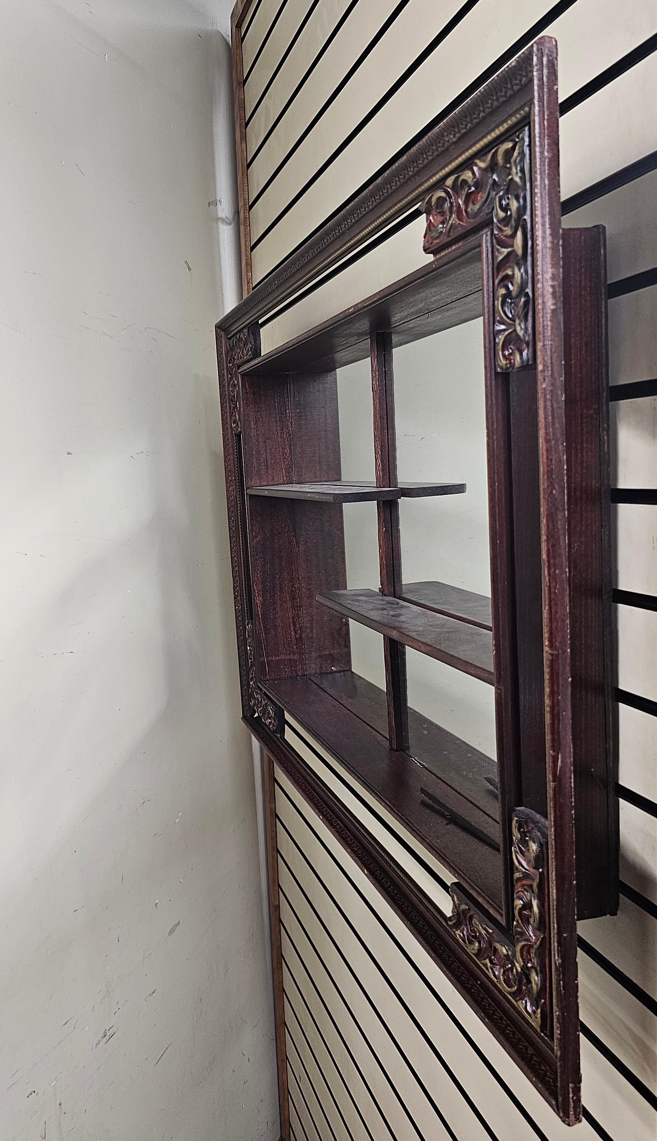 Chinese Carved and Lacquered Wood Framed Mirrored-Back Etagere For Sale 4