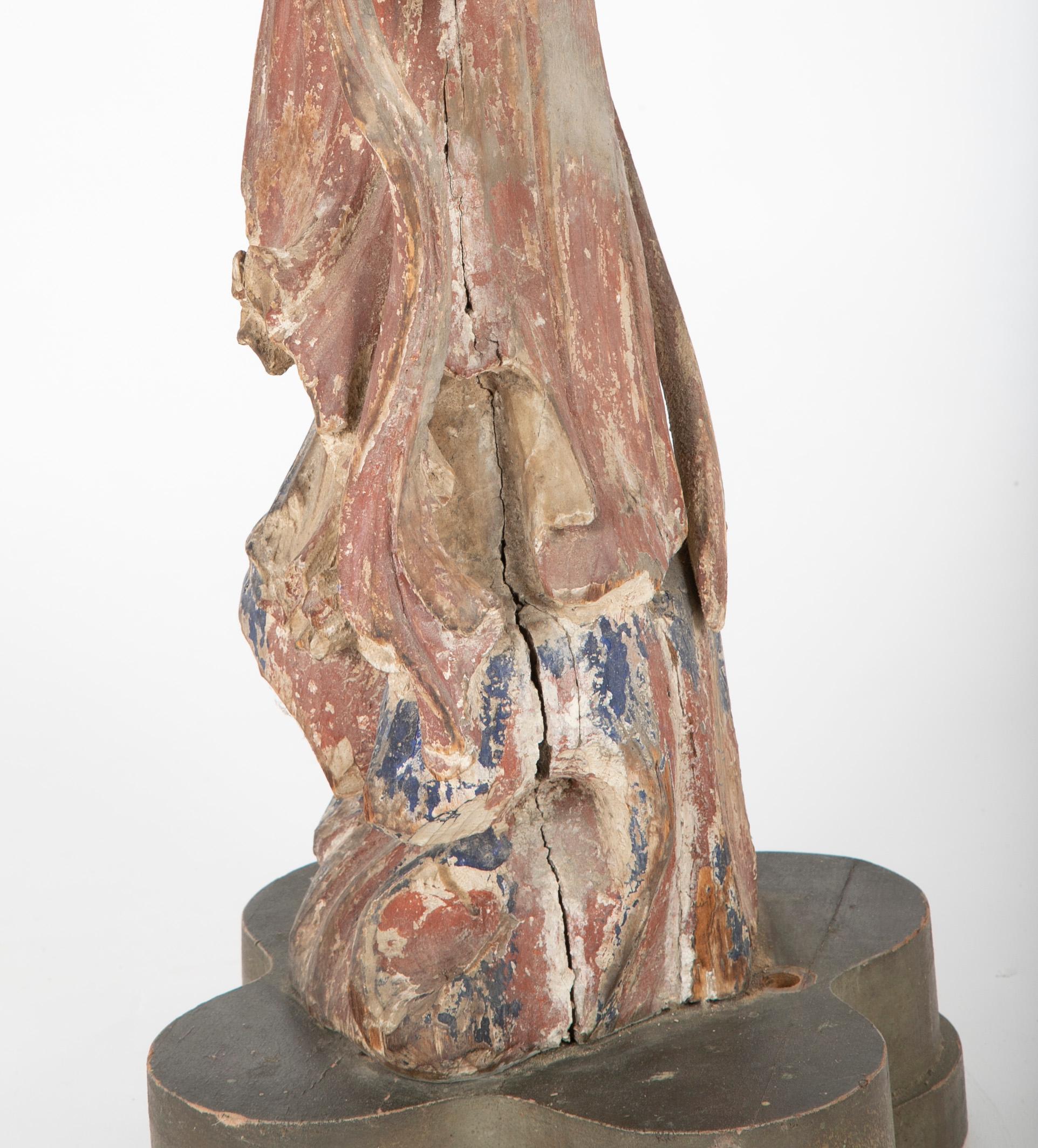 Chinese Carved and Painted Wood Sculpture of Guanyin For Sale 4