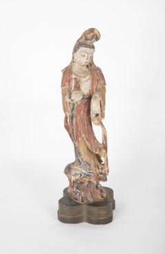 Chinese Carved and Painted Wood Sculpture of Guanyin