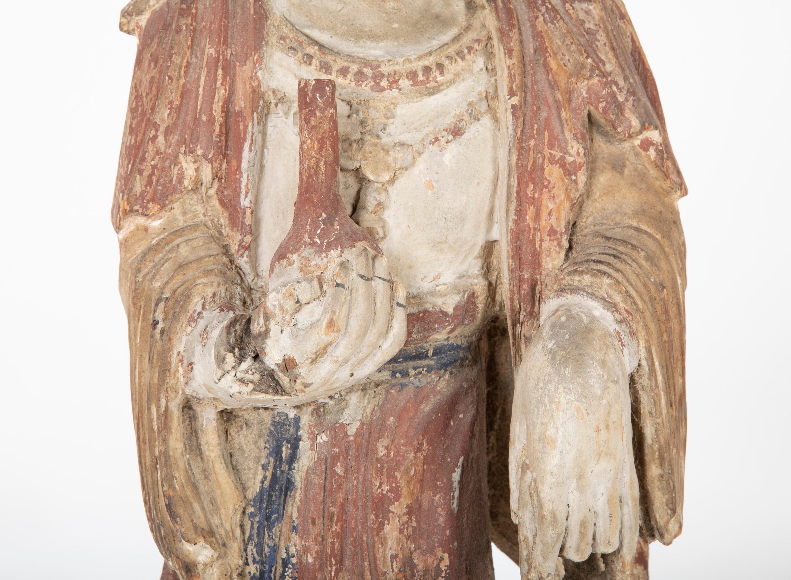 Hand-Carved Chinese Carved and Painted Wood Sculpture of Guanyin For Sale