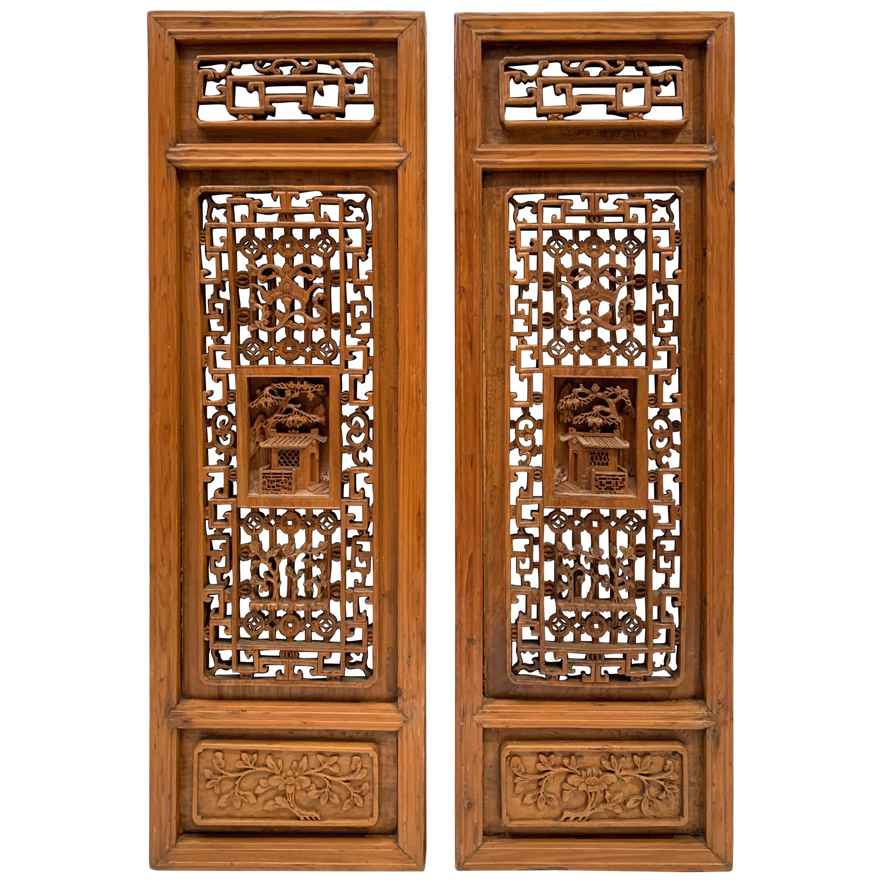 Chinese Carved and Pierced Window Panels, Qing Dynasty, Early 20th Century, Pair