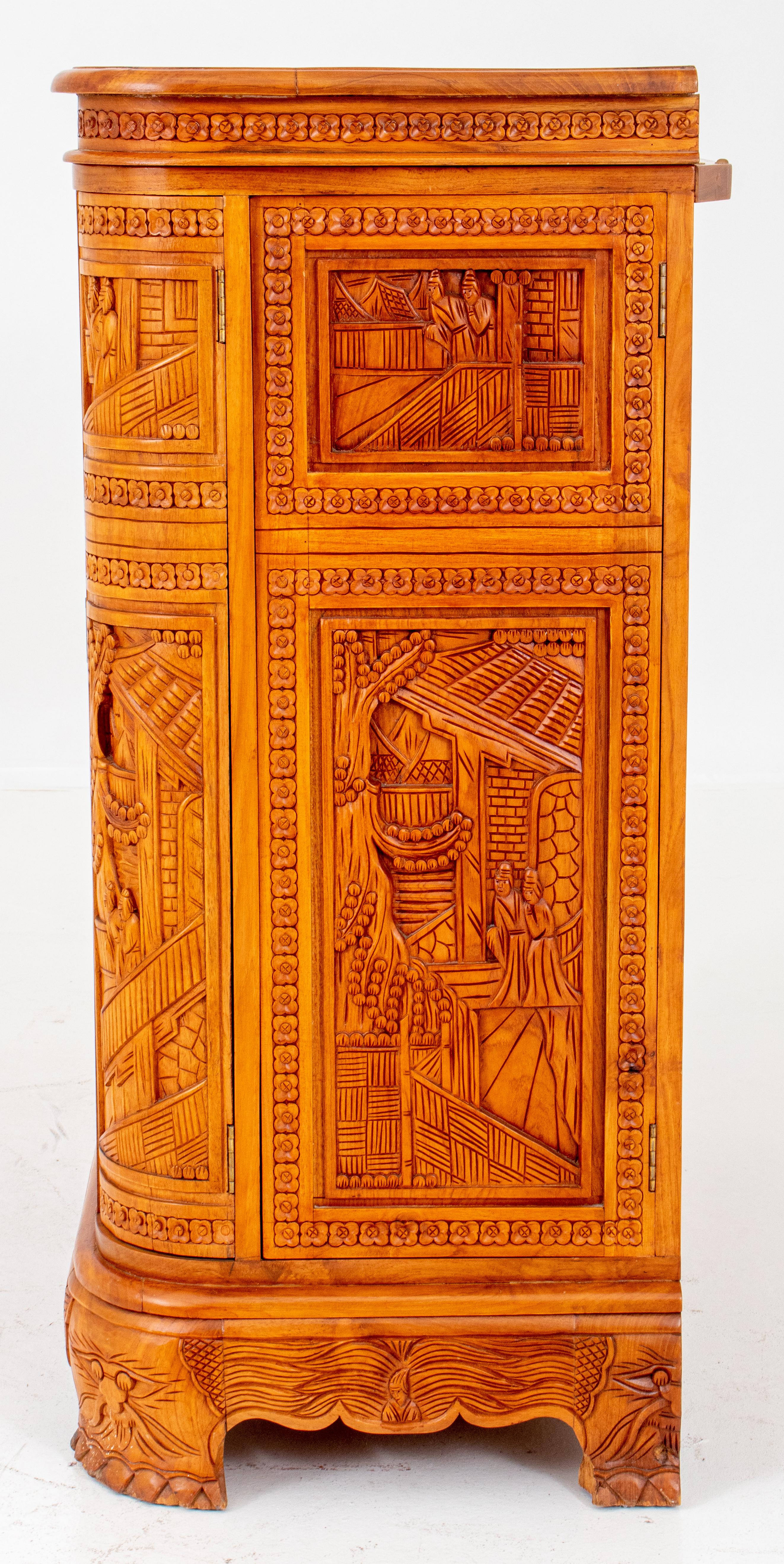 Chinese Carved Aromatic Wood Cocktail Cabinet 4