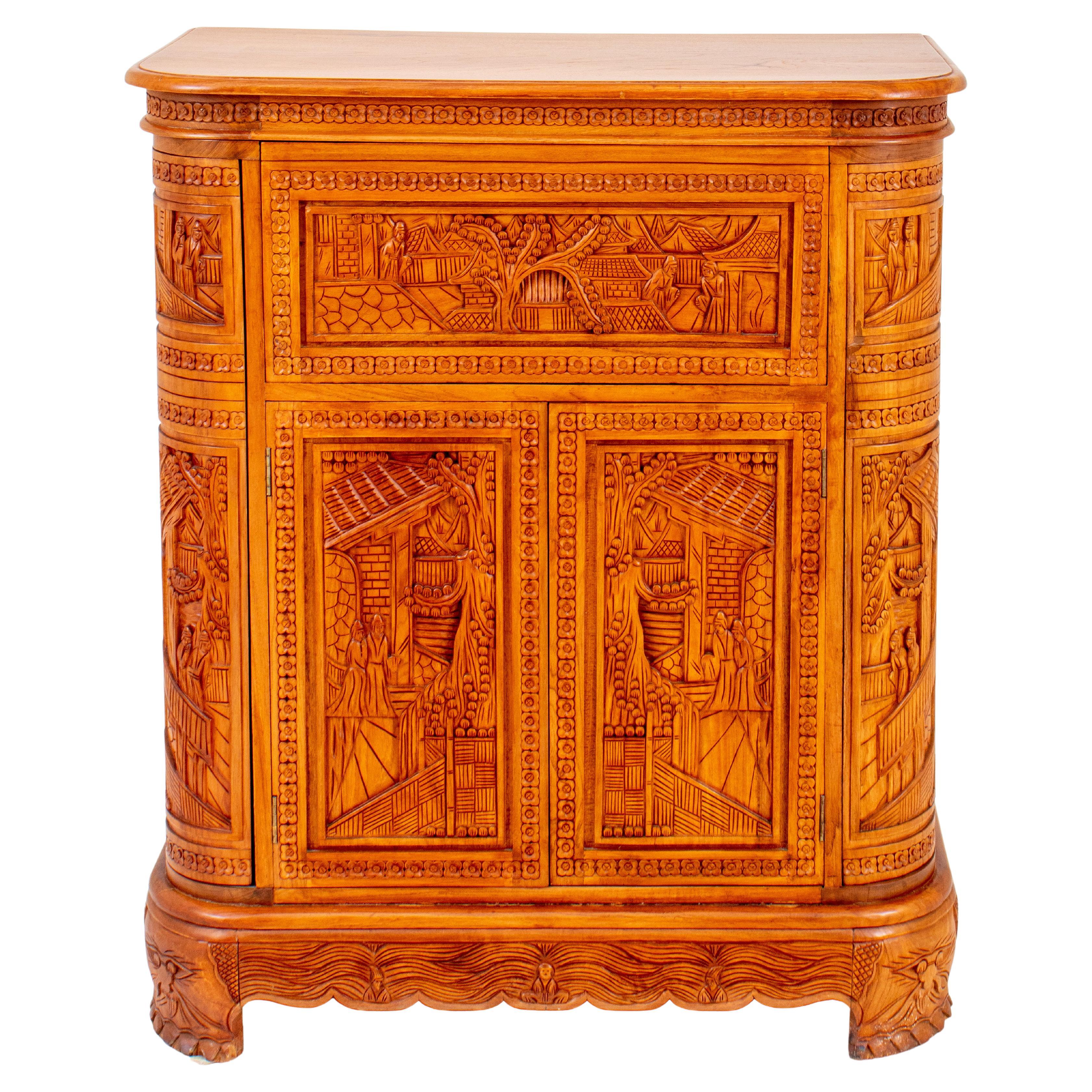 Chinese Carved Aromatic Wood Cocktail Cabinet