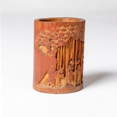 Chinese Carved Bamboo Brush Pot, Qing Dynasty