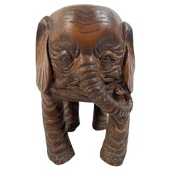 Antique Chinese Carved Bamboo Brush Washer in the Form of an Elephant