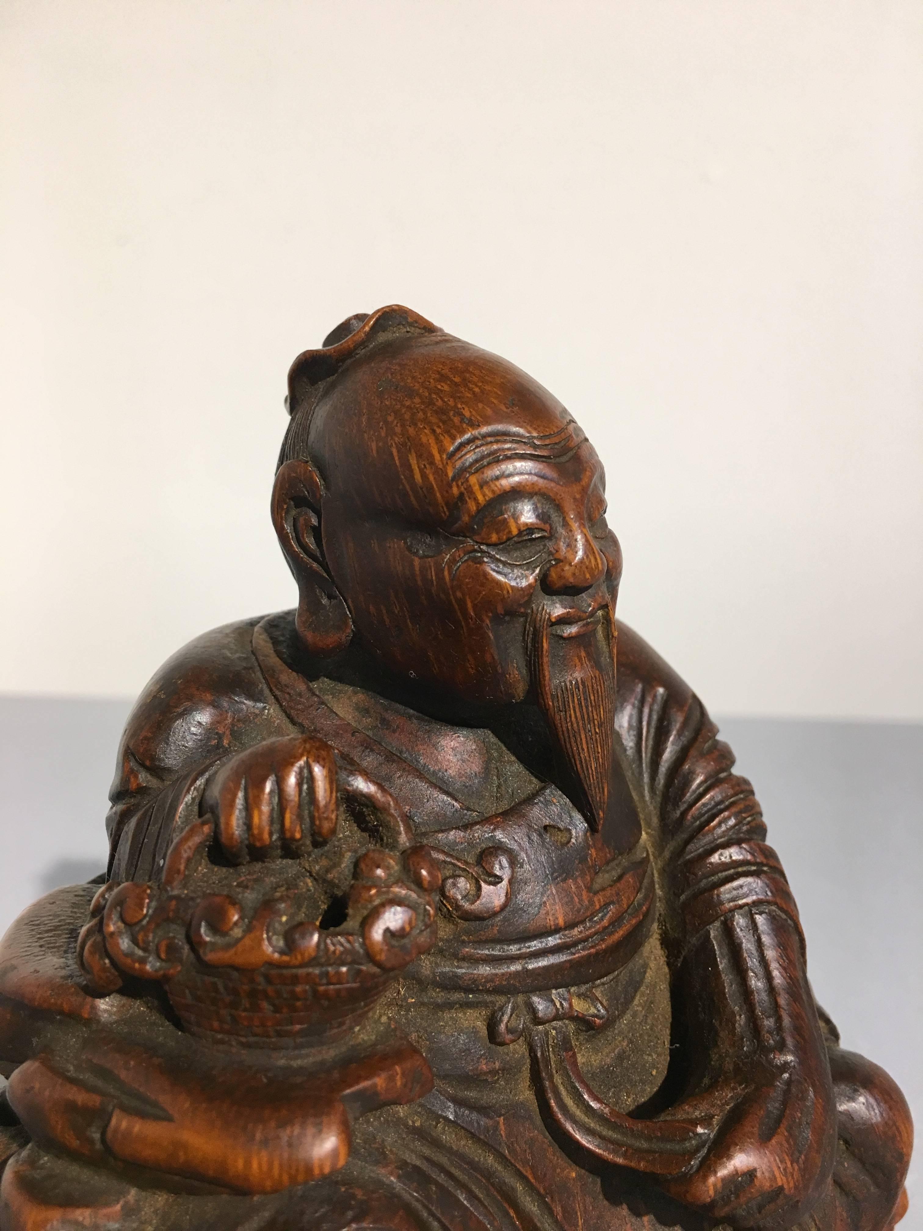 Chinese Carved Bamboo Figure of a Sage, Qing Dynasty, 18th Century In Good Condition For Sale In Austin, TX
