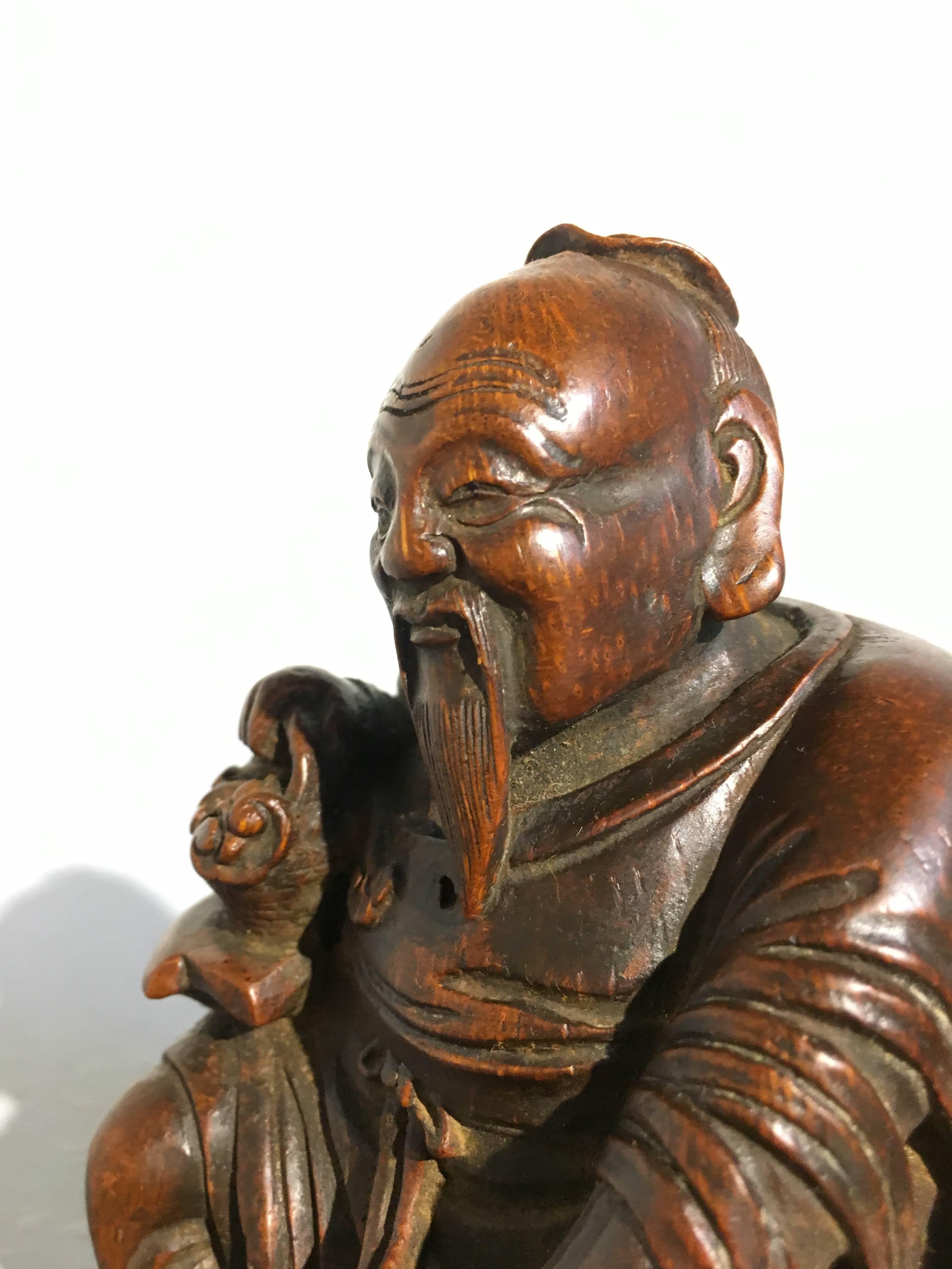 19th Century Chinese Carved Bamboo Figure of a Sage, Qing Dynasty, 18th Century For Sale