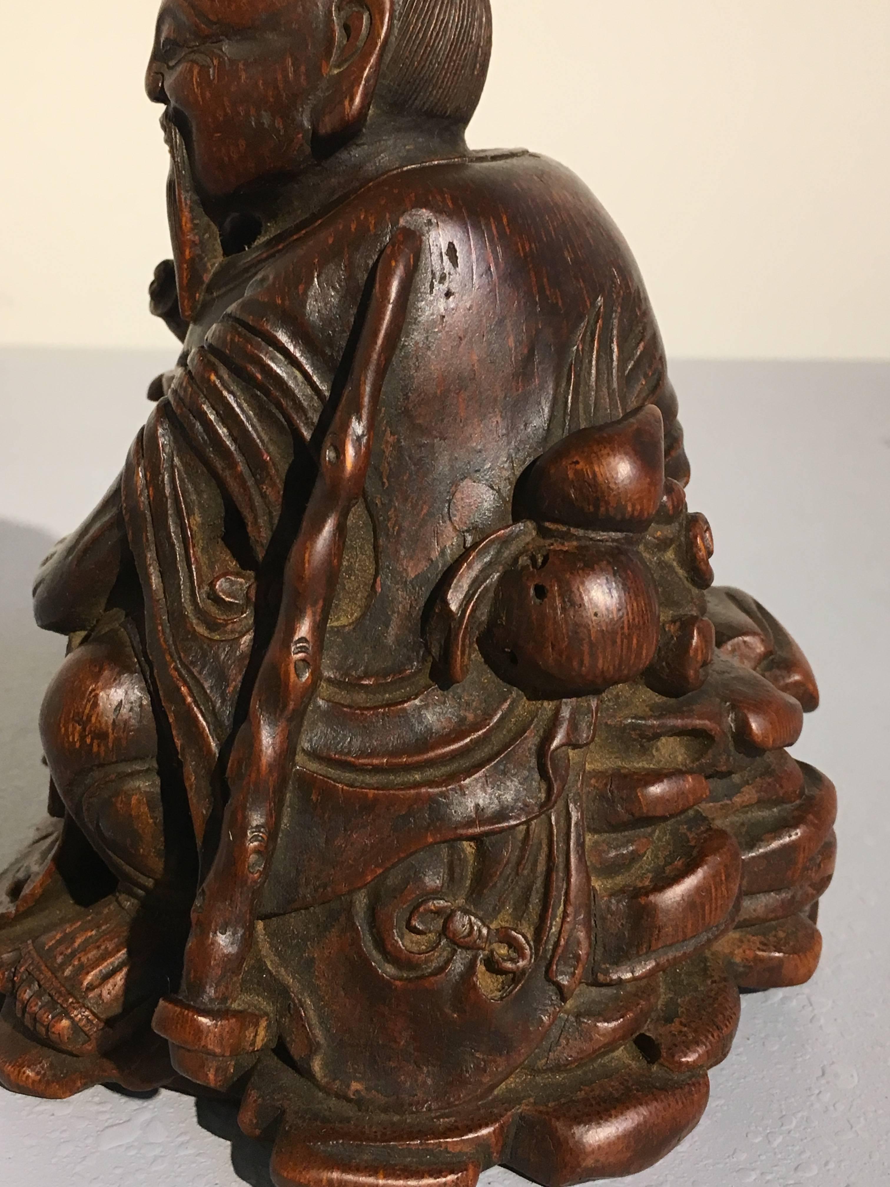 Chinese Carved Bamboo Figure of a Sage, Qing Dynasty, 18th Century For Sale 1